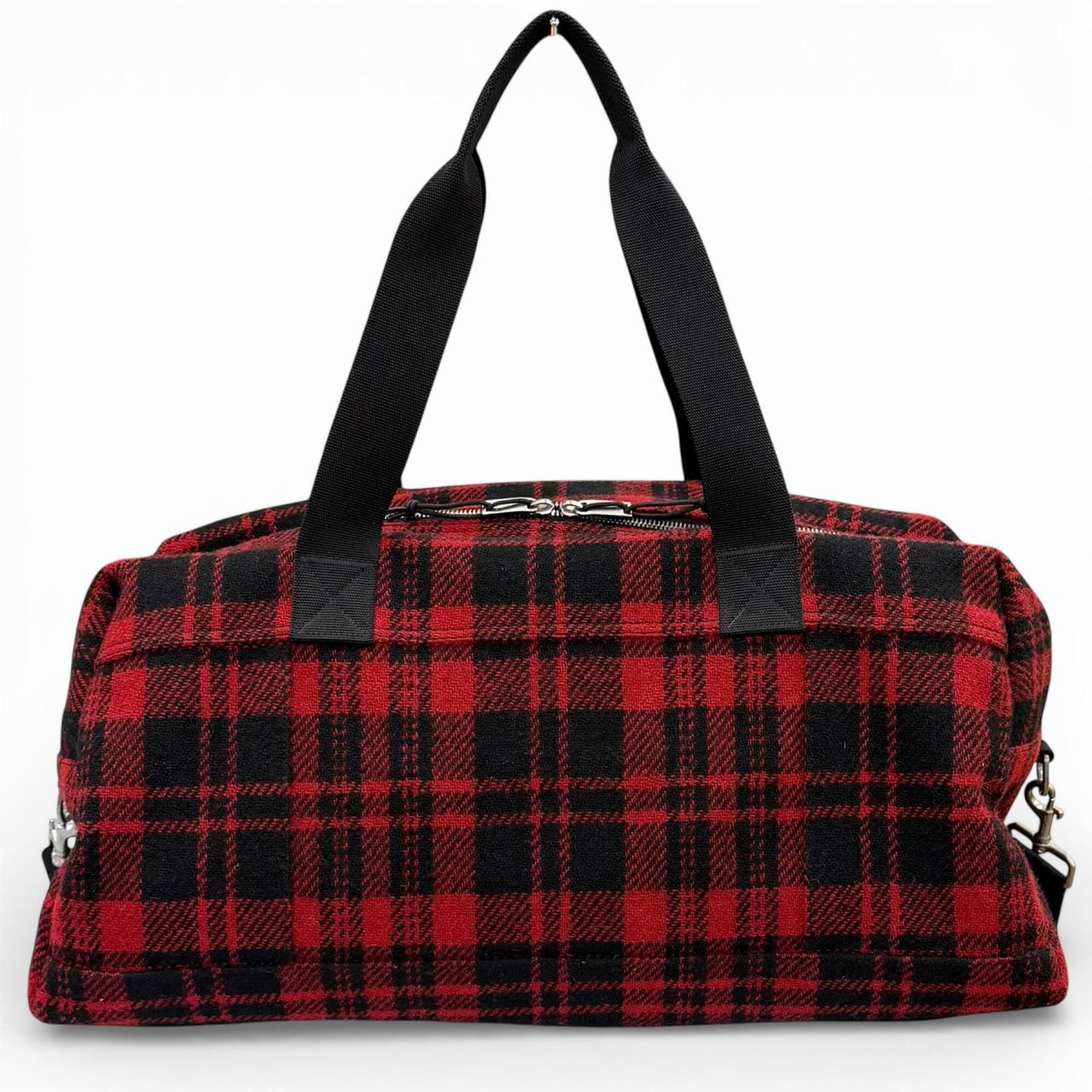 Yves Saint Laurent Yves Saint Laurent SAINT LAURENT PARIS 594400 Wool Leather Check Pattern 2-Way Duffle Bag/Boston Bag with Logo Patch, Red/Black, Made in Italy, Suitable for Women and Men. Size ONE SIZE - 2 Thumbnail