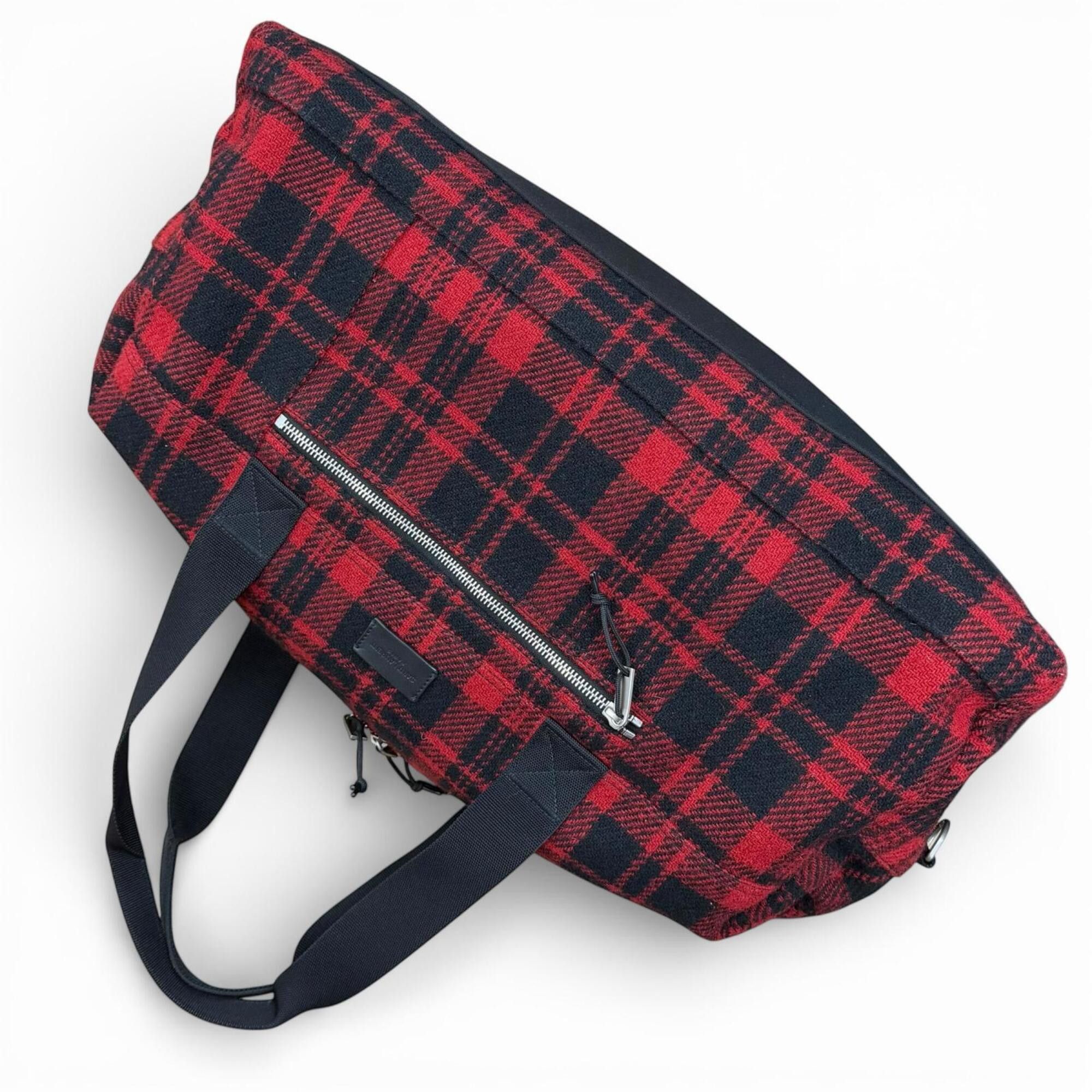 Yves Saint Laurent Yves Saint Laurent SAINT LAURENT PARIS 594400 Wool Leather Check Pattern 2-Way Duffle Bag/Boston Bag with Logo Patch, Red/Black, Made in Italy, Suitable for Women and Men. Size ONE SIZE - 6 Thumbnail