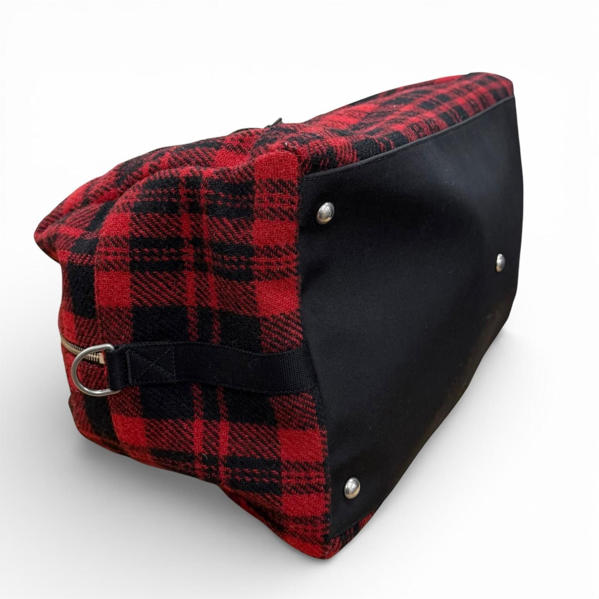 Yves Saint Laurent Yves Saint Laurent SAINT LAURENT PARIS 594400 Wool Leather Check Pattern 2-Way Duffle Bag/Boston Bag with Logo Patch, Red/Black, Made in Italy, Suitable for Women and Men. Size ONE SIZE - 5 Thumbnail