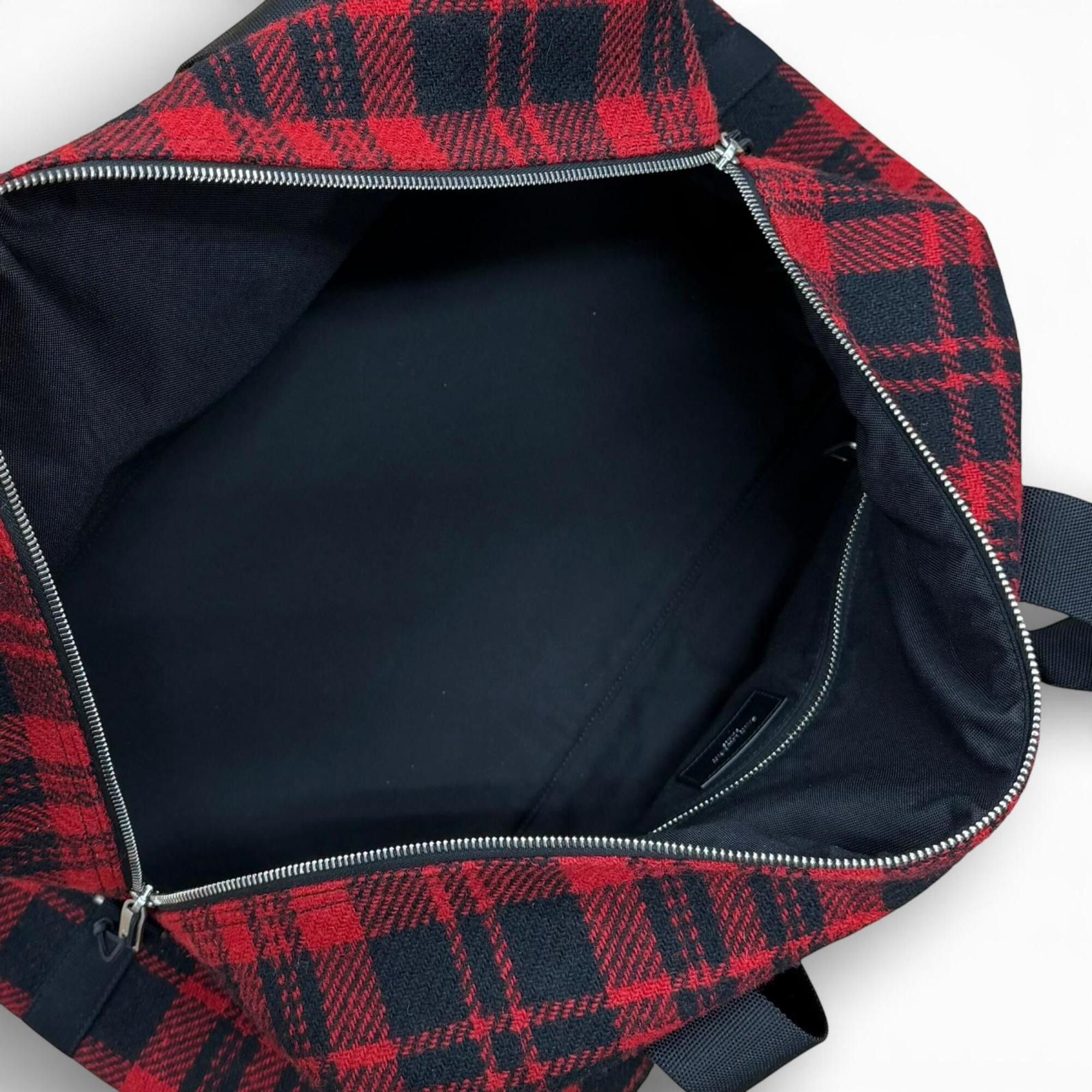 Yves Saint Laurent Yves Saint Laurent SAINT LAURENT PARIS 594400 Wool Leather Check Pattern 2-Way Duffle Bag/Boston Bag with Logo Patch, Red/Black, Made in Italy, Suitable for Women and Men. Size ONE SIZE - 8 Thumbnail