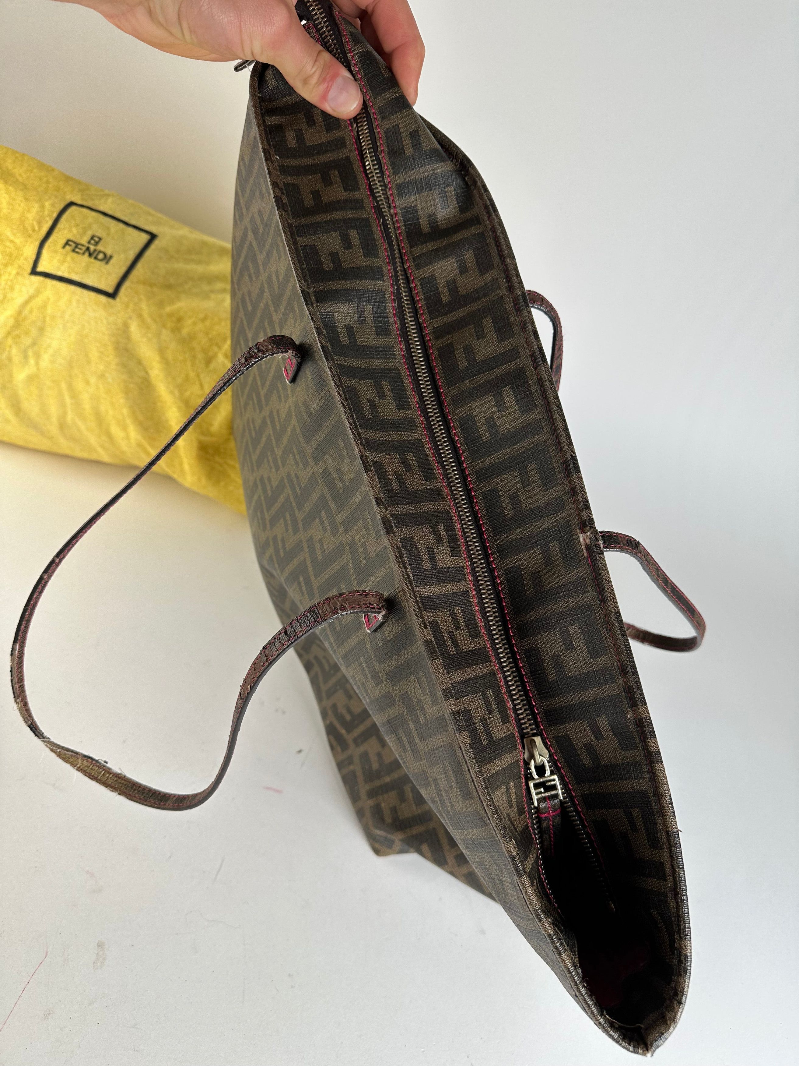 Fendi Vintage FF Zucca Monogram Canvas Leather Shopper Bag Brown Size ONE SIZE - 15 Thumbnail