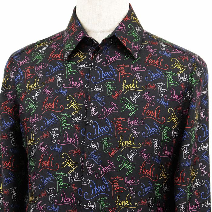 Fendi Fendi Fendi Script Silk Satin Shirt Textile Dress Shirt DUTY FREE for USA Size ONE SIZE - 2 Thumbnail