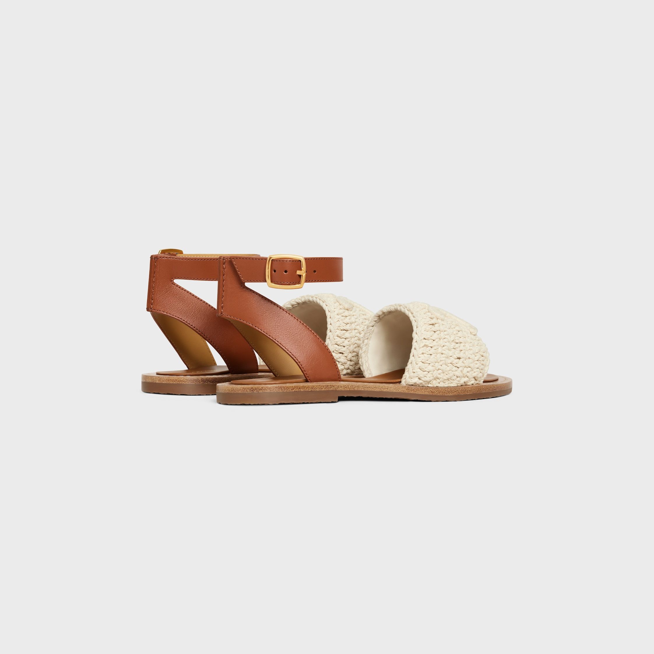 Celine CELINE LYMPIA SANDAL IN TRIOMPHE MACCRAMÉ COTTON & CALFSKIN ecru/tan Size US 7 / IT 37 - 3 Thumbnail