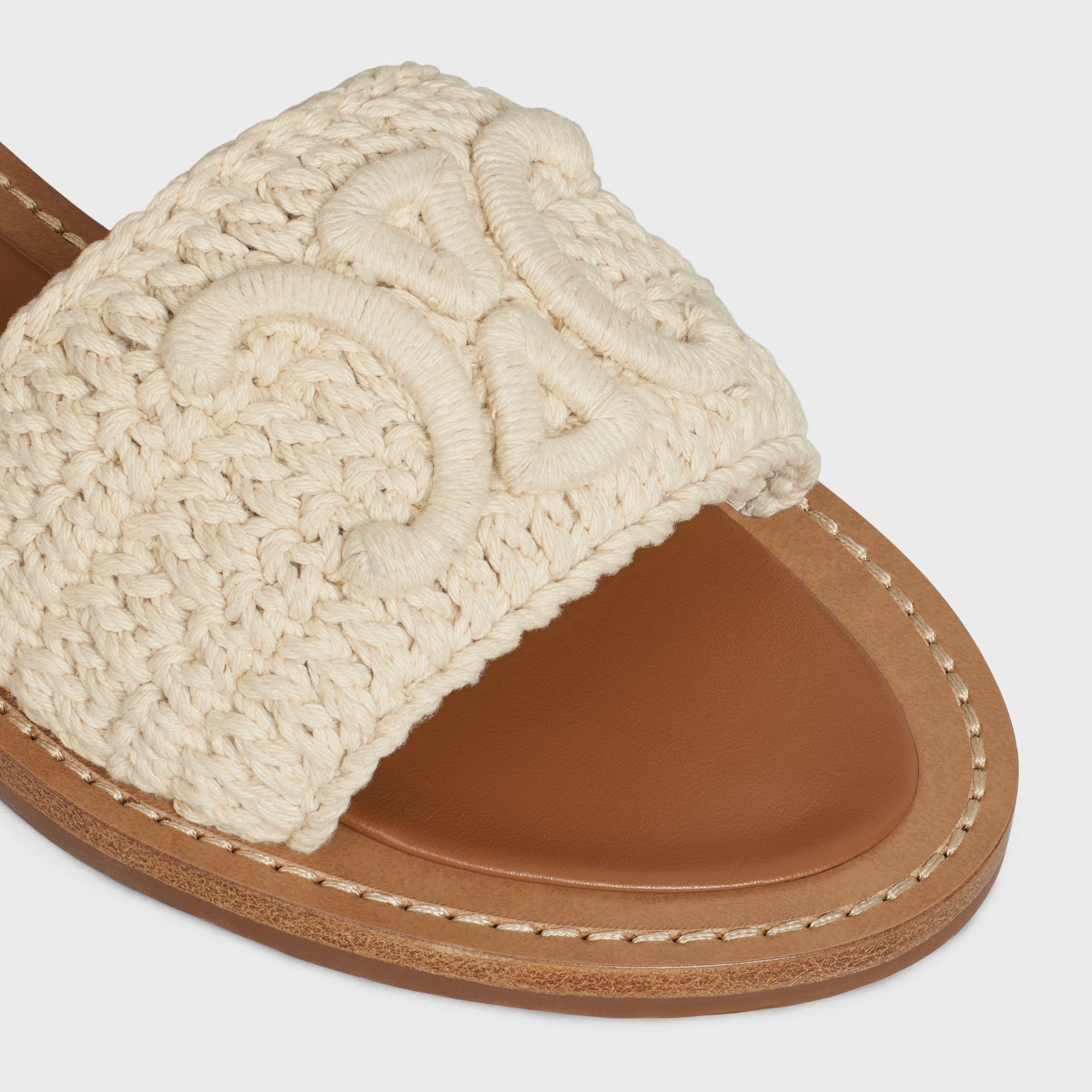 Celine CELINE LYMPIA SANDAL IN TRIOMPHE MACCRAMÉ COTTON & CALFSKIN ecru/tan Size US 7 / IT 37 - 4 Thumbnail