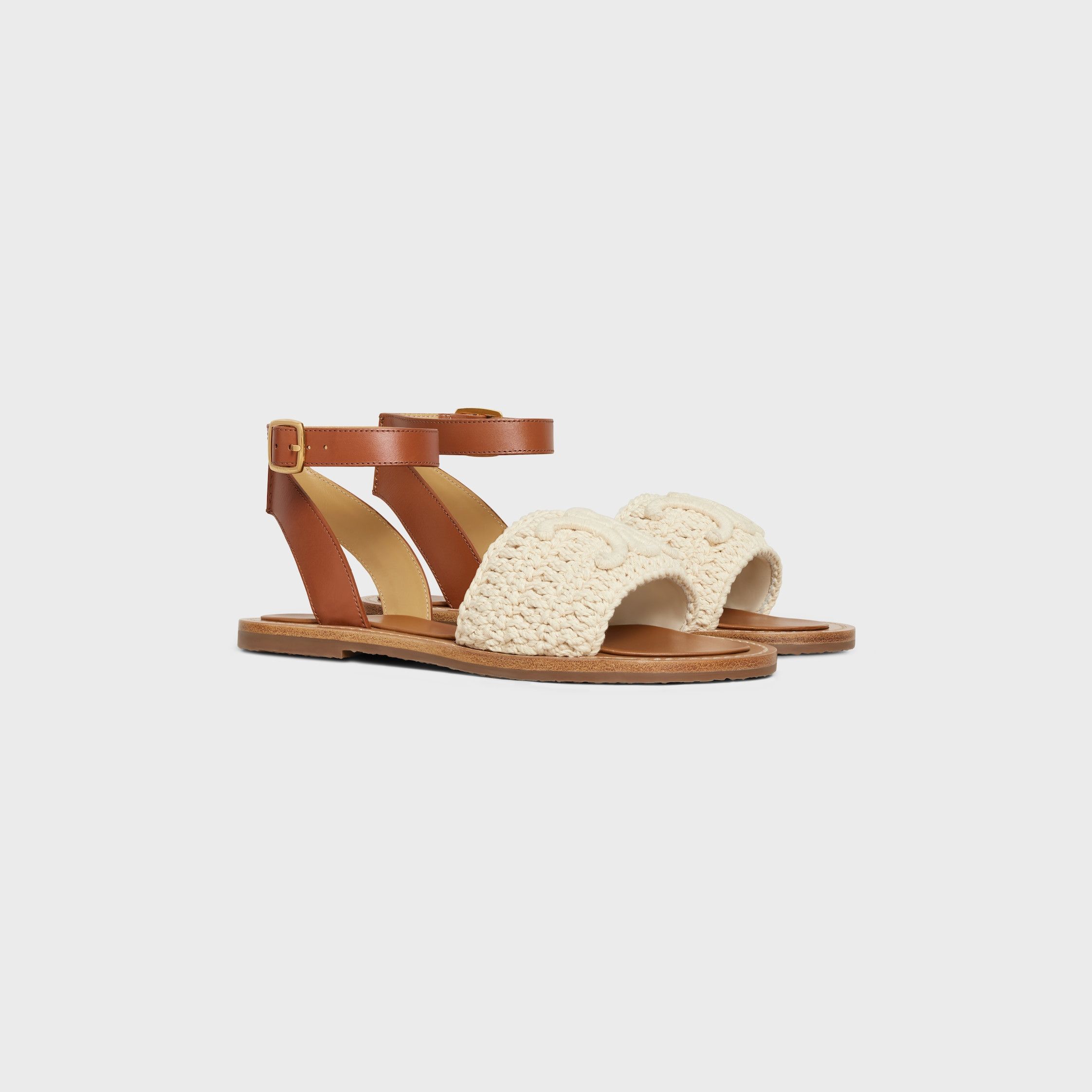 Celine CELINE LYMPIA SANDAL IN TRIOMPHE MACCRAMÉ COTTON & CALFSKIN ecru/tan Size US 11 / IT 41 - 2 Thumbnail