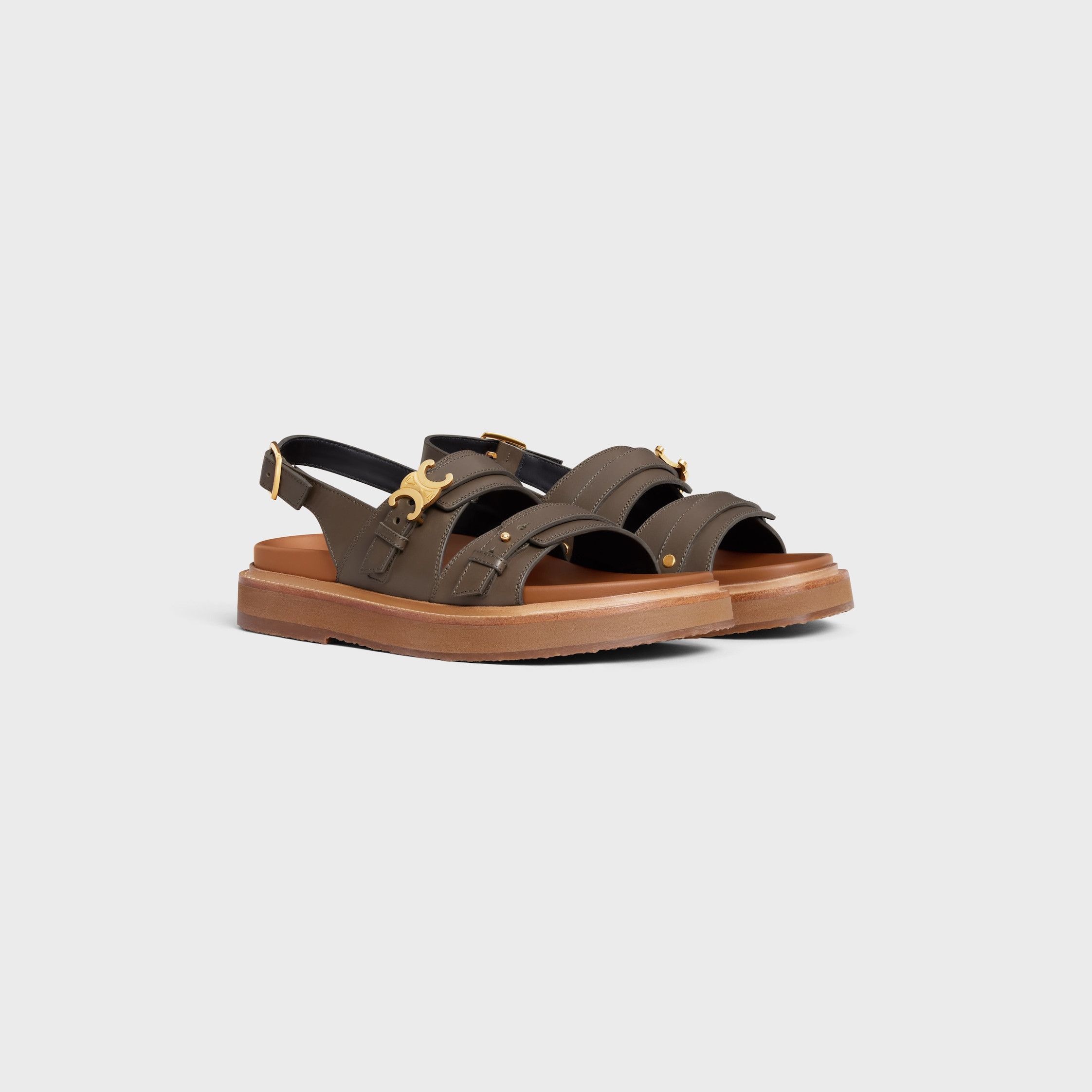 Celine CELINE - TIPPI TRIOMPHE SANDAL IN CALFSKIN - VÉGÉTAL TANNING dark olive Size US 10 / IT 40 - 2 Thumbnail