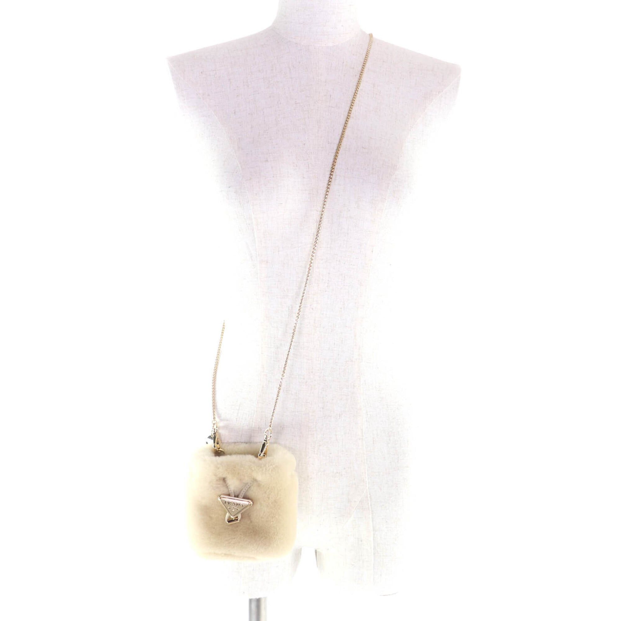 Prada PRADA 1NR16P Sheepskin Mini Pouch, Ecru Beige, Triangle Logo, Chain Shoulder Bag, Made in Italy, Women's Size ONE SIZE - 5 Thumbnail
