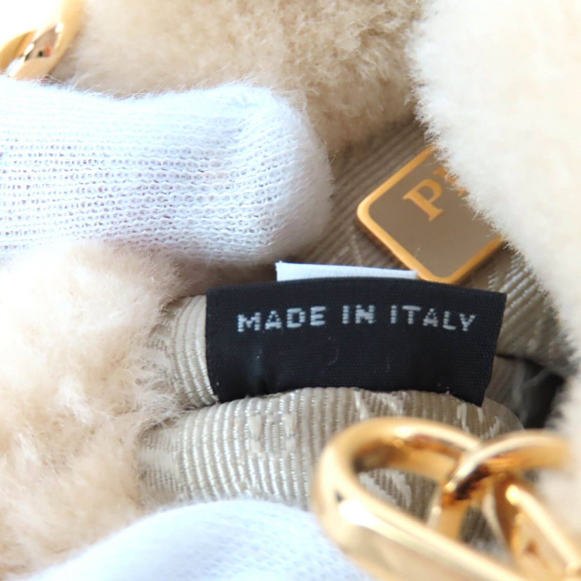 Prada PRADA 1NR16P Sheepskin Mini Pouch, Ecru Beige, Triangle Logo, Chain Shoulder Bag, Made in Italy, Women's Size ONE SIZE - 14 Thumbnail