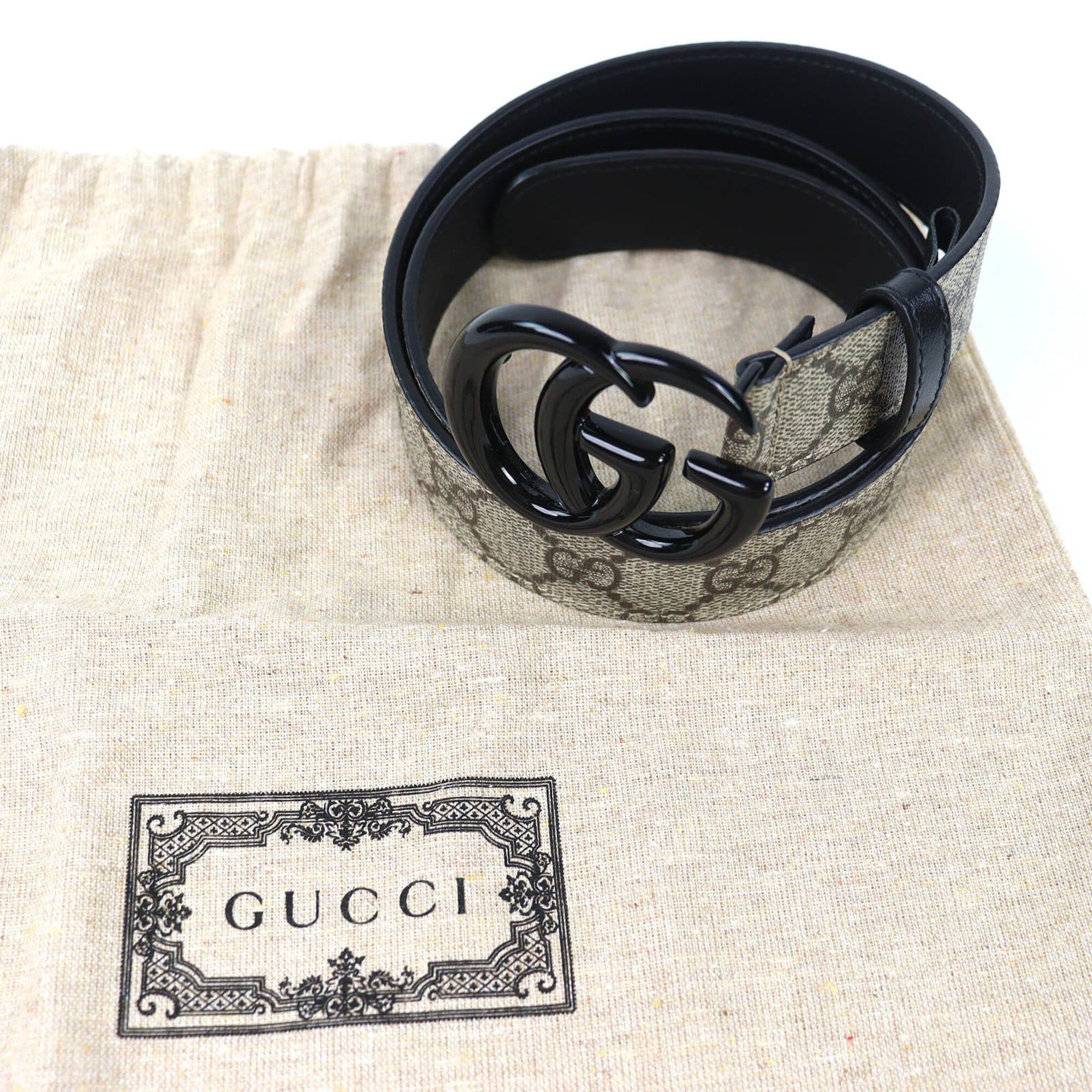 Gucci GUCCI 525040 GG Marmont Supreme Belt, Beige/Black, Size 80/32, with dust bag, Made in Italy, Women's. Size ONE SIZE - 2 Thumbnail