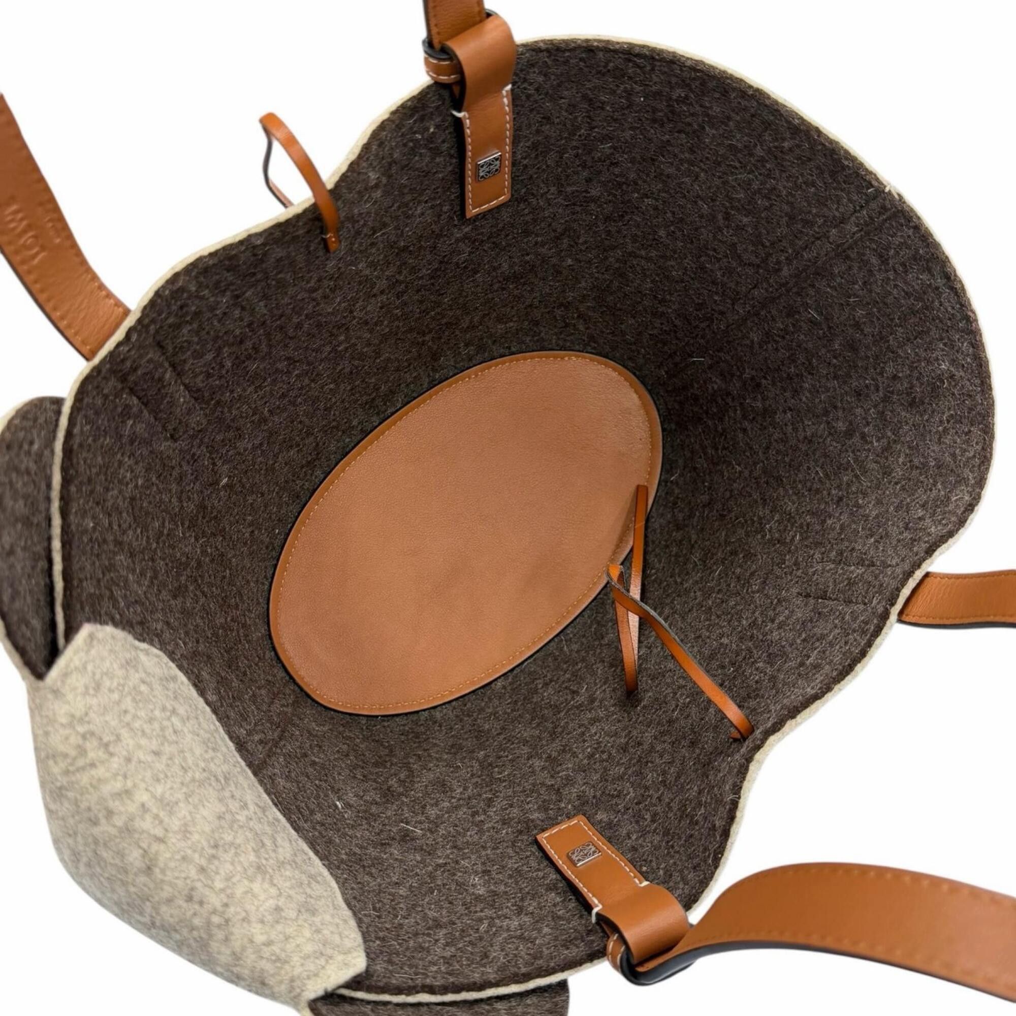 Loewe LOEWE Felt Leather Elephant Basket Anagram Logo Handbag, Gray/Brown, Made in Spain, Women's Size ONE SIZE - 8 Thumbnail