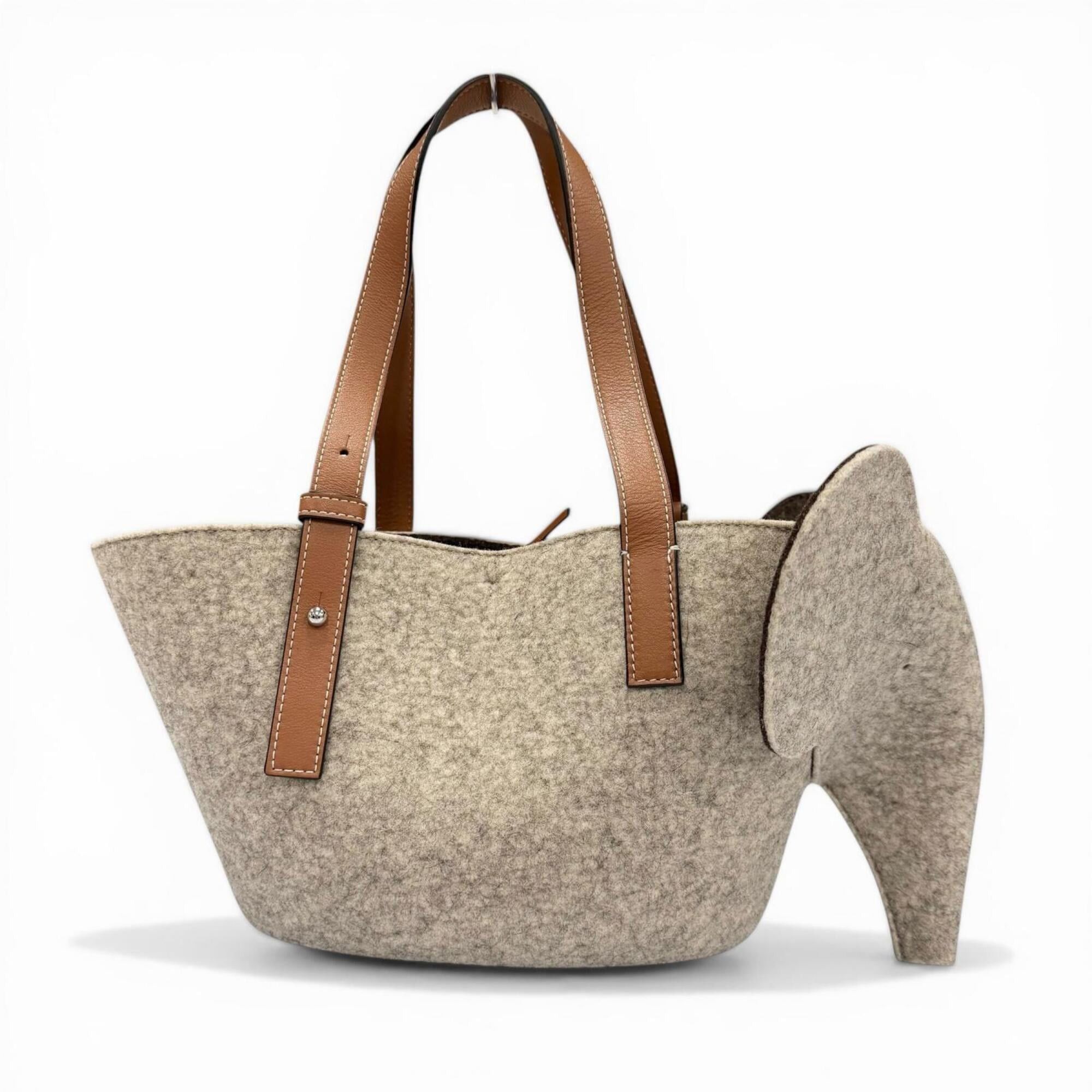 Loewe LOEWE Felt Leather Elephant Basket Anagram Logo Handbag, Gray/Brown, Made in Spain, Women's Size ONE SIZE - 2 Thumbnail