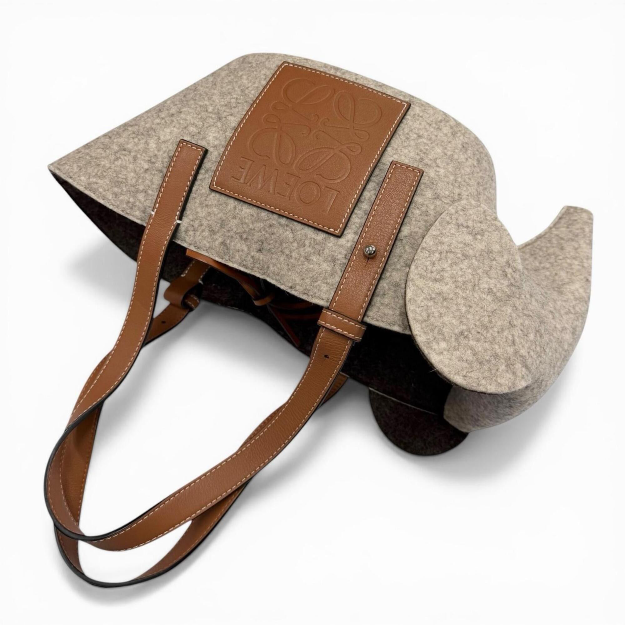 Loewe LOEWE Felt Leather Elephant Basket Anagram Logo Handbag, Gray/Brown, Made in Spain, Women's Size ONE SIZE - 6 Thumbnail