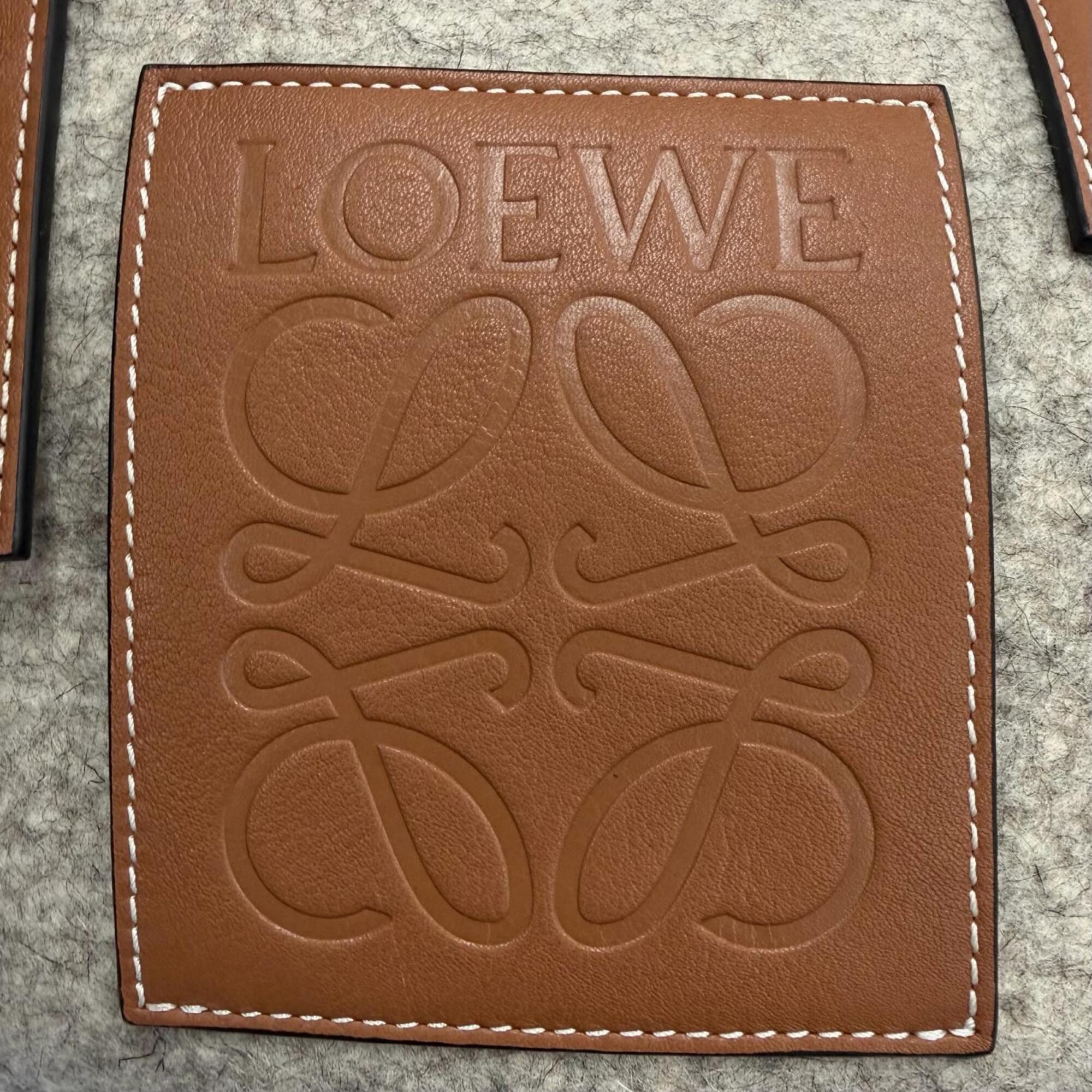 Loewe LOEWE Felt Leather Elephant Basket Anagram Logo Handbag, Gray/Brown, Made in Spain, Women's Size ONE SIZE - 9 Thumbnail