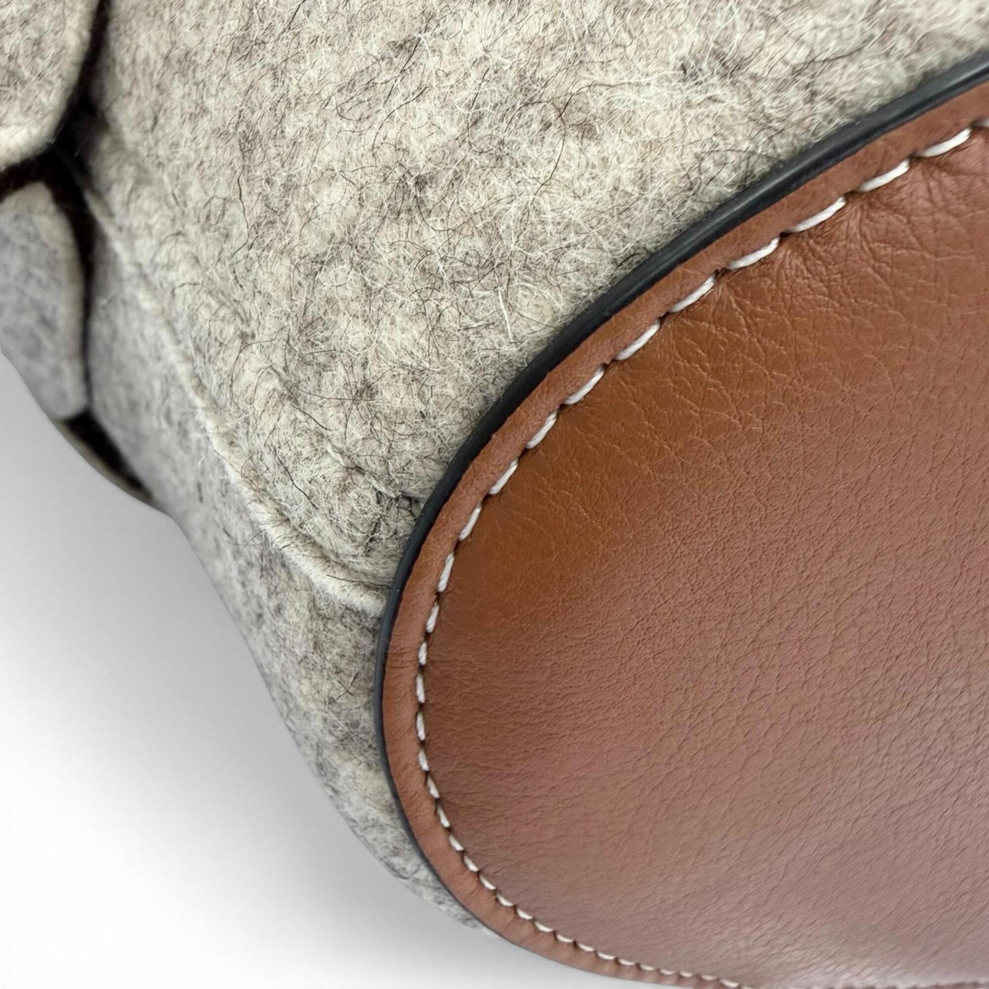 Loewe LOEWE Felt Leather Elephant Basket Anagram Logo Handbag, Gray/Brown, Made in Spain, Women's Size ONE SIZE - 5 Thumbnail