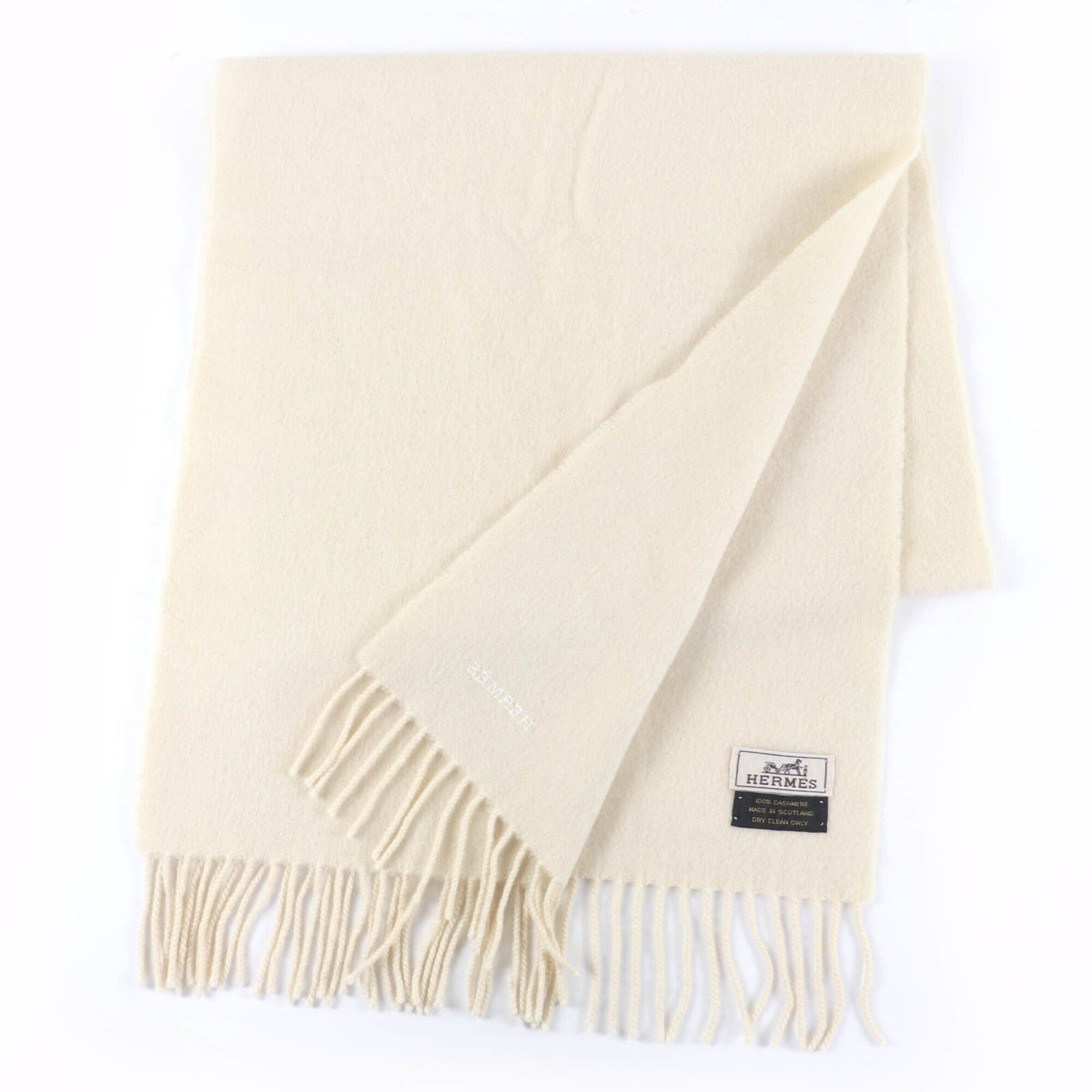Hermes HERMES Recto Verso 100% Cashmere Scarf with Logo Embroidery and Fringe, Ivory, Women's Size ONE SIZE - 2 Thumbnail