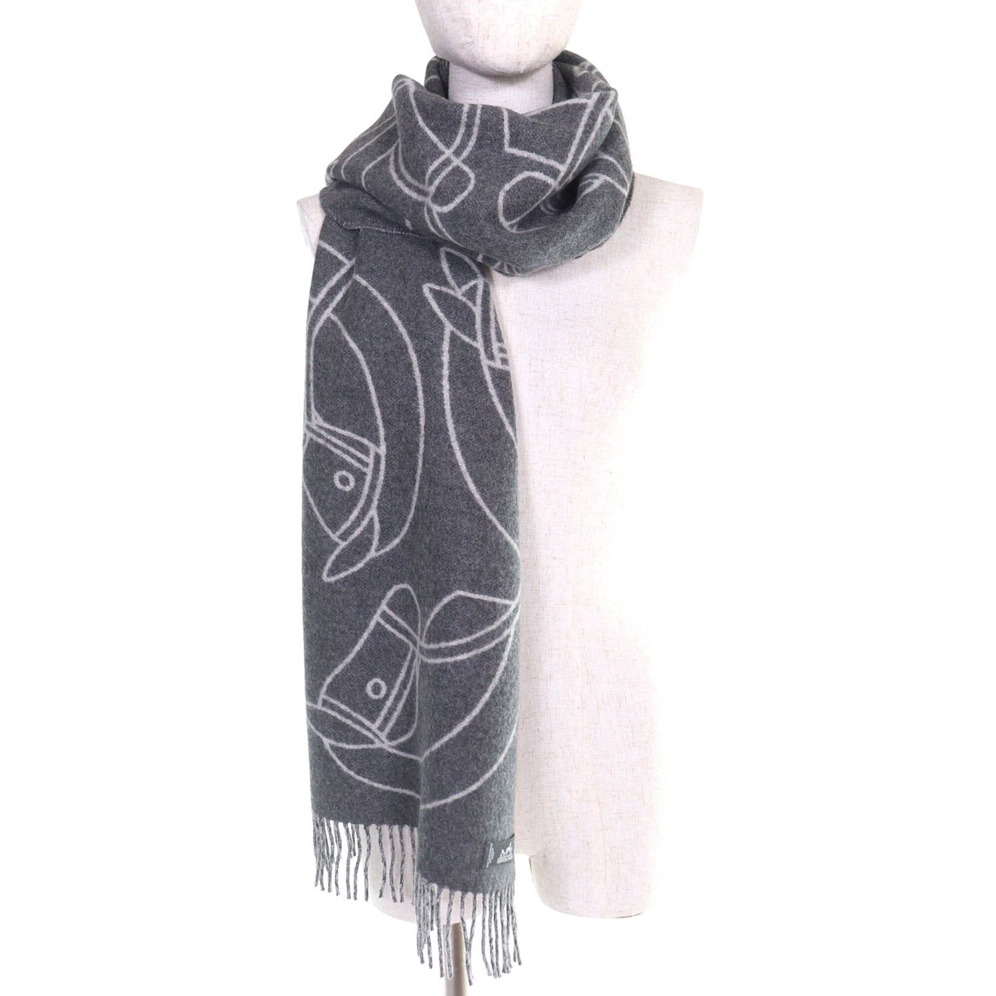 Hermes HERMES Entrelac Equestre Scarf, 100% Cashmere, Horse Fringe, Bicolor, Gray, Made in England, Women's Size ONE SIZE - 3 Thumbnail