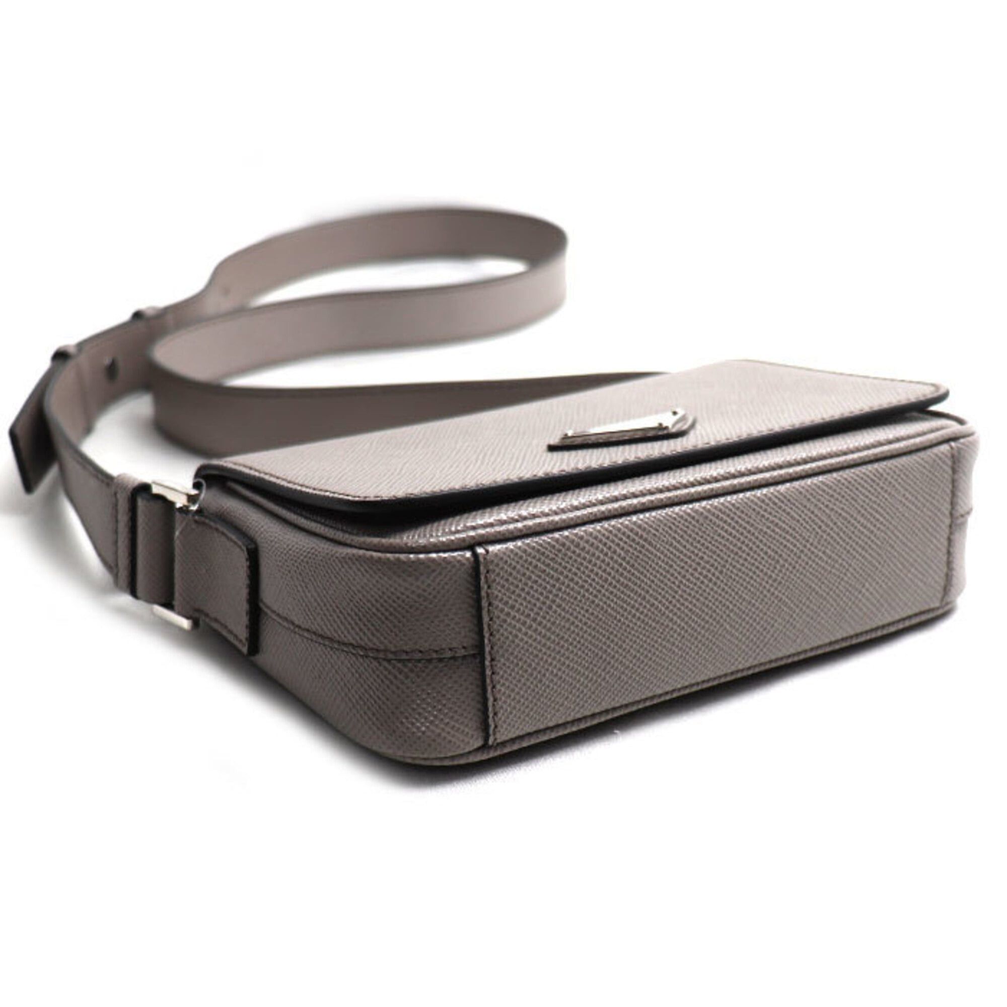 Prada Prada Saffiano Triangle Logo Shoulder Bag, Gray, 2VD065 2FAD F0572, Women's Size ONE SIZE - 3 Thumbnail