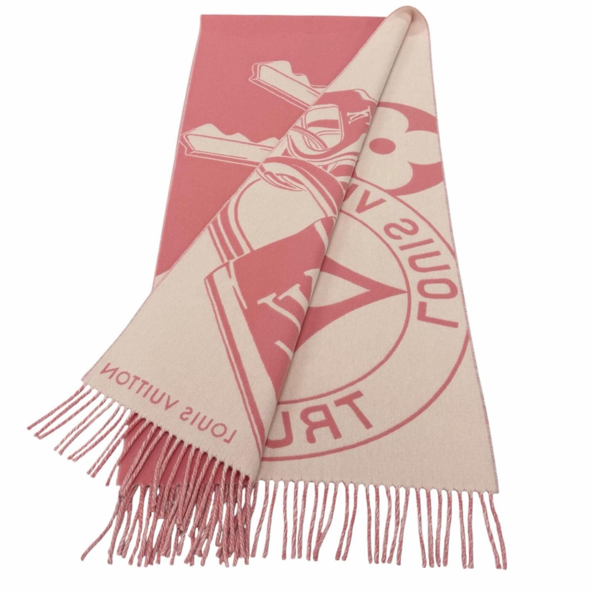 Louis Vuitton LOUIS VUITTON (Louis Vuitton) 2025 Model M96823 Flight Mode Scarf - Lock and Keys, Wool Cashmere Blend, Rose, Current Model, Made in Italy, Authentic, Women's. Size ONE SIZE - 2 Thumbnail
