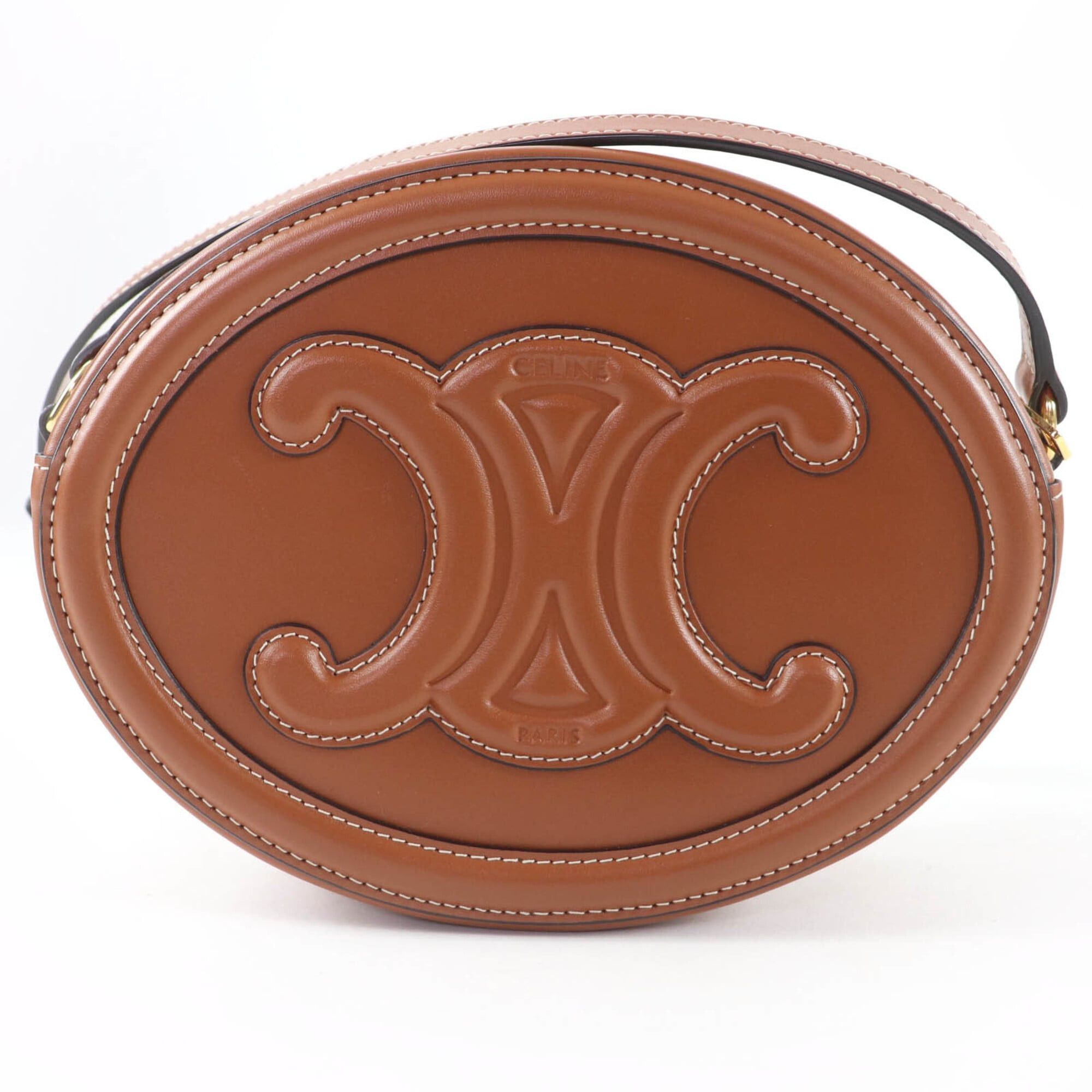 Celine CELINE 19860 Cuile Triomphe Oval Purse Leather Shoulder Bag Tan with Dust Made in Italy Women's Size ONE SIZE - 3 Thumbnail