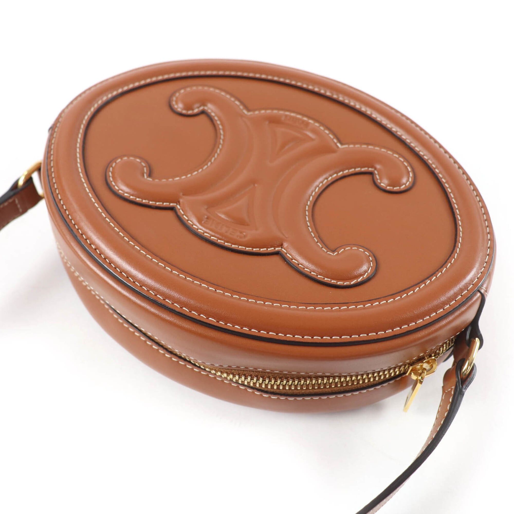 Celine CELINE 19860 Cuile Triomphe Oval Purse Leather Shoulder Bag Tan with Dust Made in Italy Women's Size ONE SIZE - 6 Thumbnail