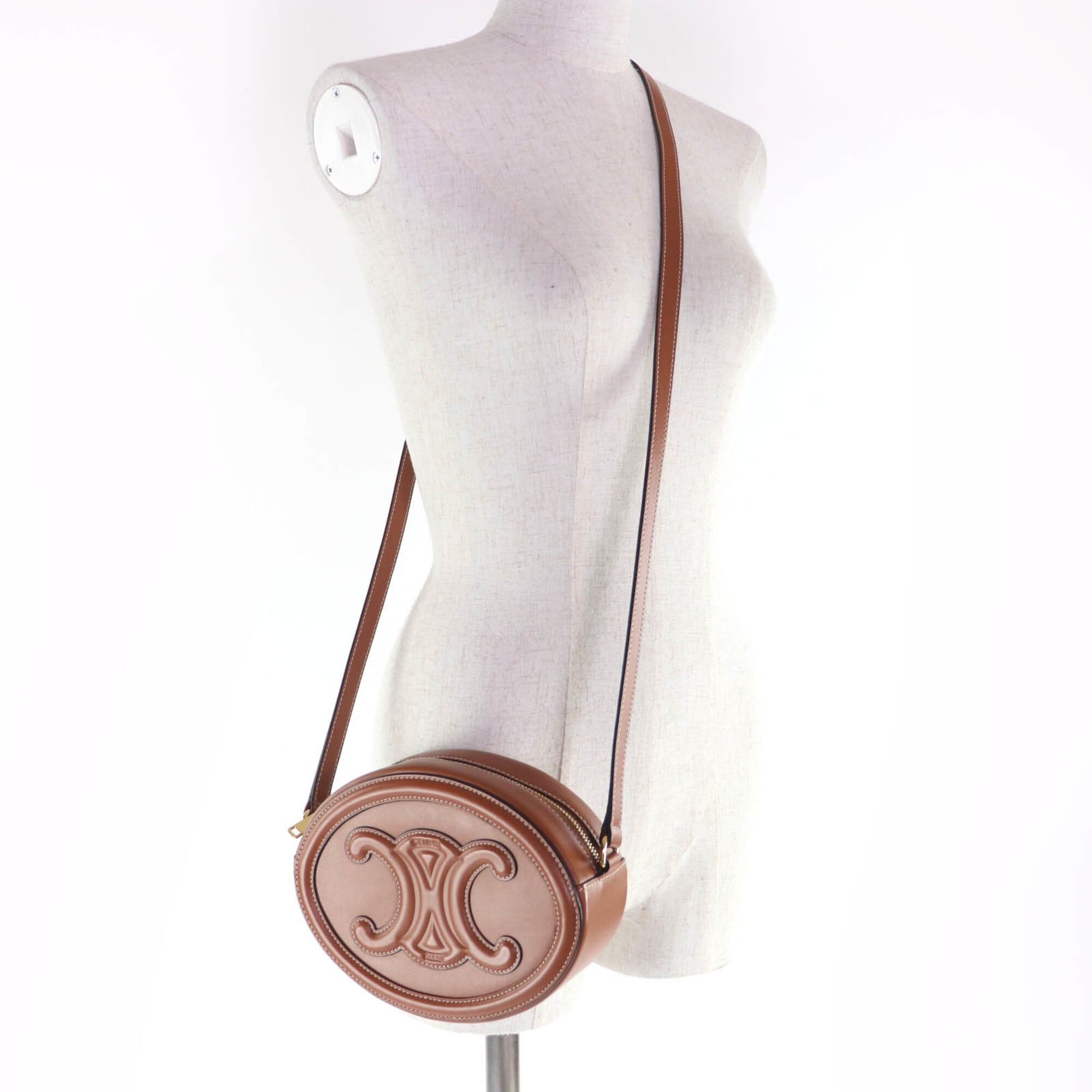 Celine CELINE 19860 Cuile Triomphe Oval Purse Leather Shoulder Bag Tan with Dust Made in Italy Women's Size ONE SIZE - 8 Thumbnail
