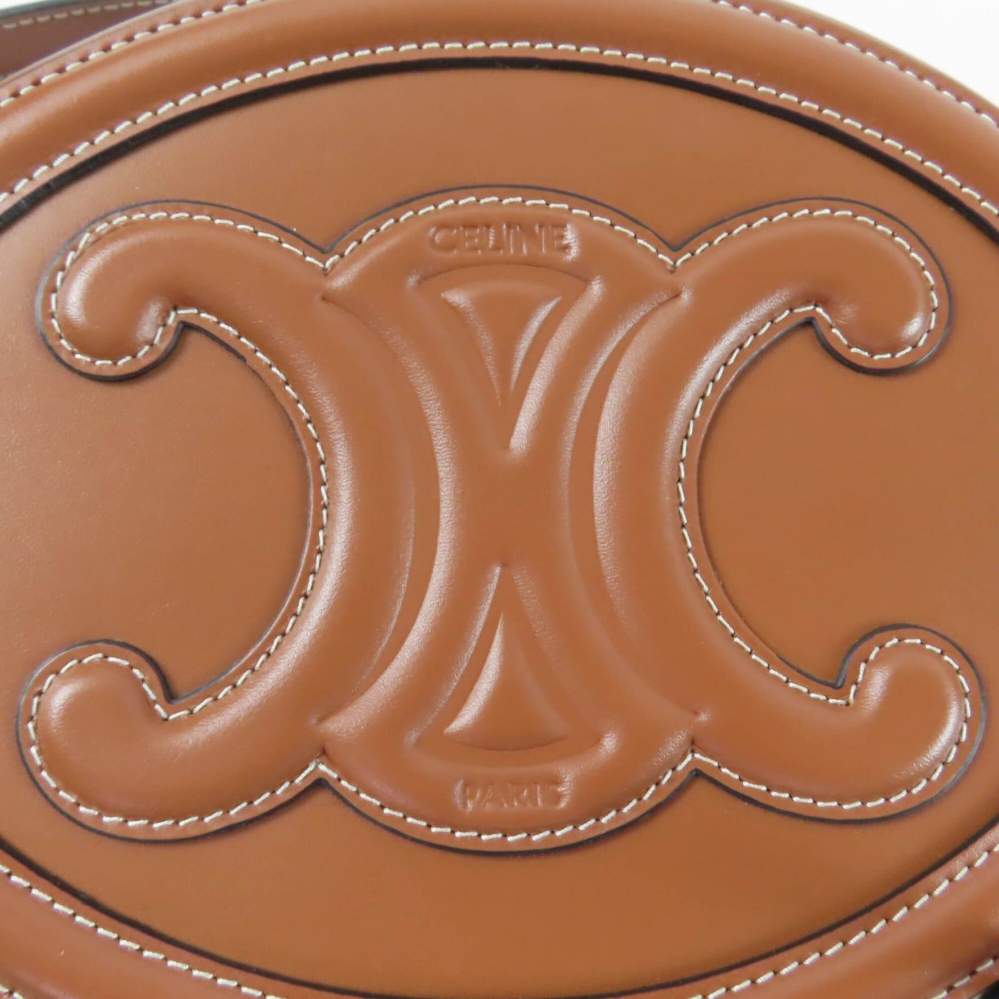 Celine CELINE 19860 Cuile Triomphe Oval Purse Leather Shoulder Bag Tan with Dust Made in Italy Women's Size ONE SIZE - 9 Thumbnail