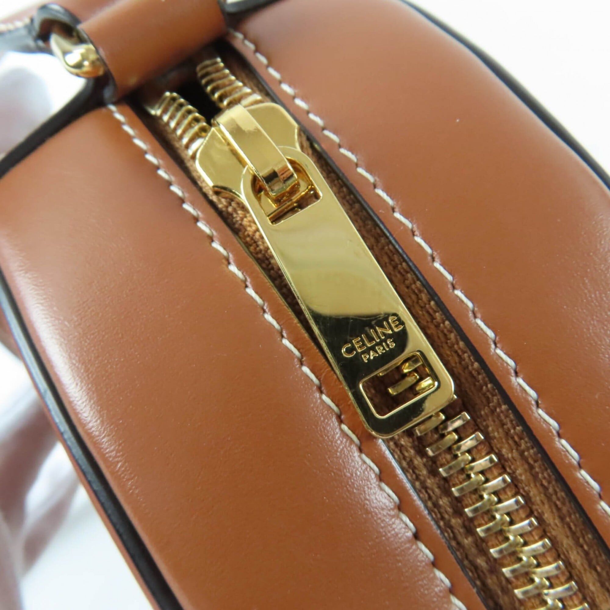 Celine CELINE 19860 Cuile Triomphe Oval Purse Leather Shoulder Bag Tan with Dust Made in Italy Women's Size ONE SIZE - 10 Thumbnail