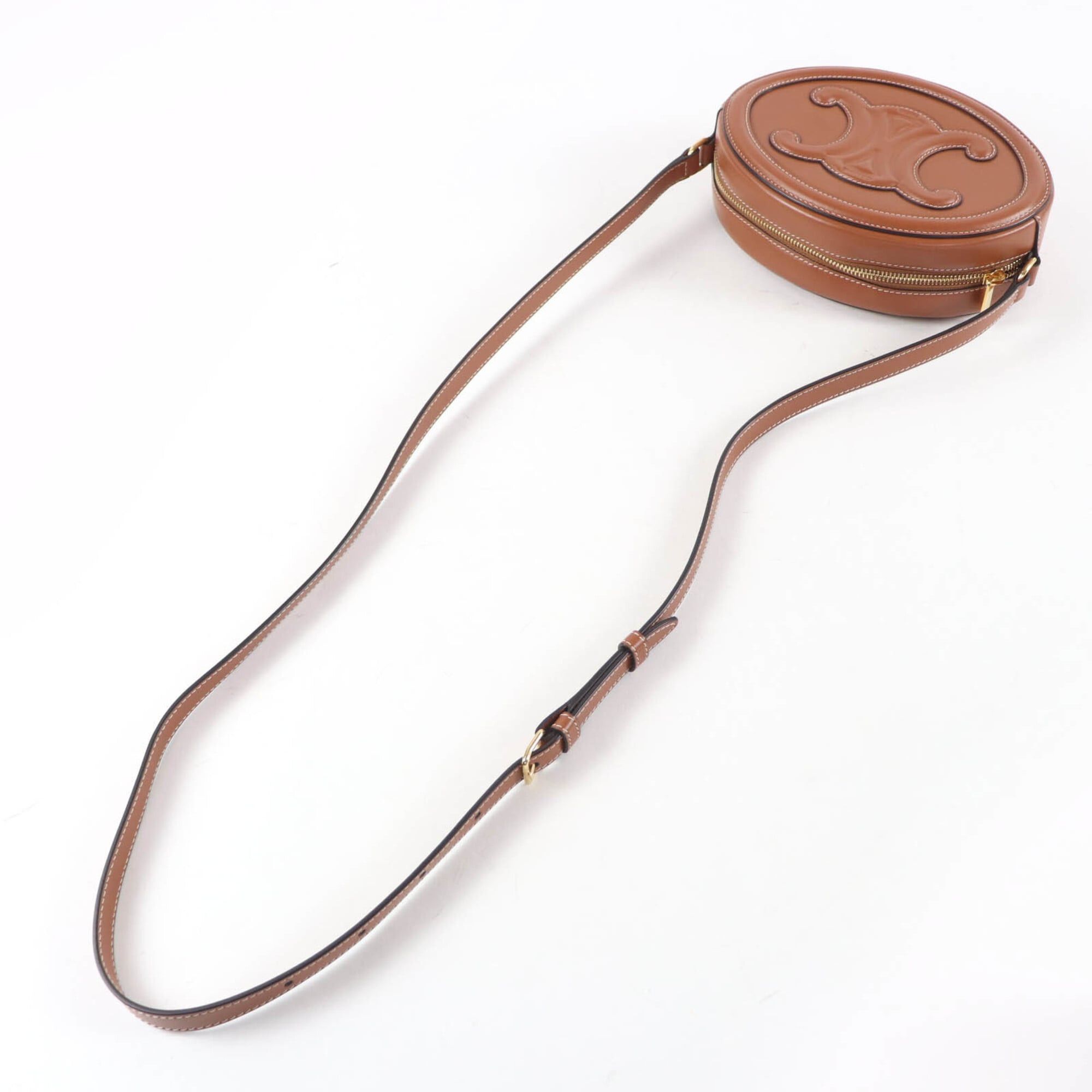 Celine CELINE 19860 Cuile Triomphe Oval Purse Leather Shoulder Bag Tan with Dust Made in Italy Women's Size ONE SIZE - 5 Thumbnail
