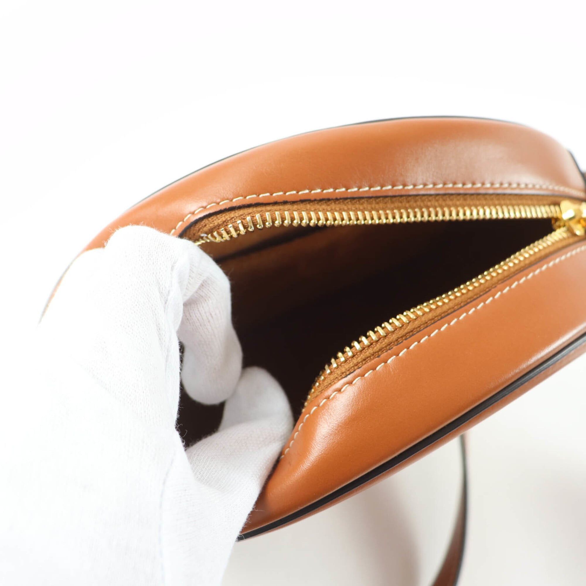 Celine CELINE 19860 Cuile Triomphe Oval Purse Leather Shoulder Bag Tan with Dust Made in Italy Women's Size ONE SIZE - 7 Thumbnail
