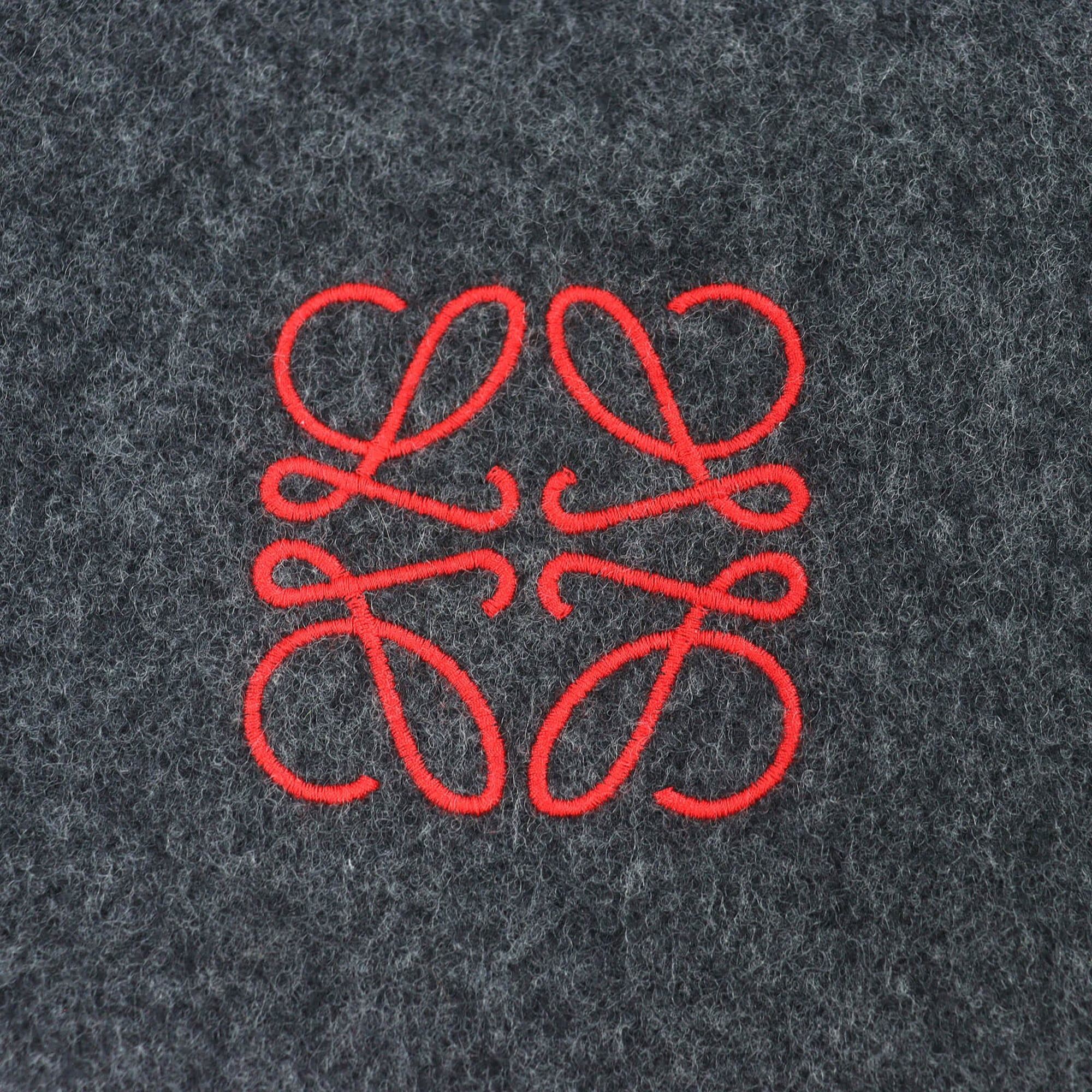Loewe LOEWE wool and cashmere long scarf with anagram embroidery fringe, gray red, made in England, authentic, women's, highly recommended! Size ONE SIZE - 6 Thumbnail