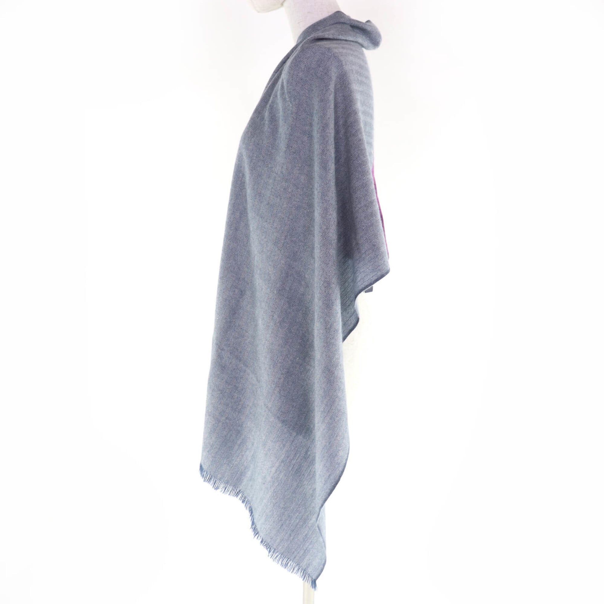 Hermes HERMES 100% Cashmere Shawl/Stole with H Logo Leather Patch and Fringe - Large Size, Purple/Navy Women's Size ONE SIZE - 5 Thumbnail