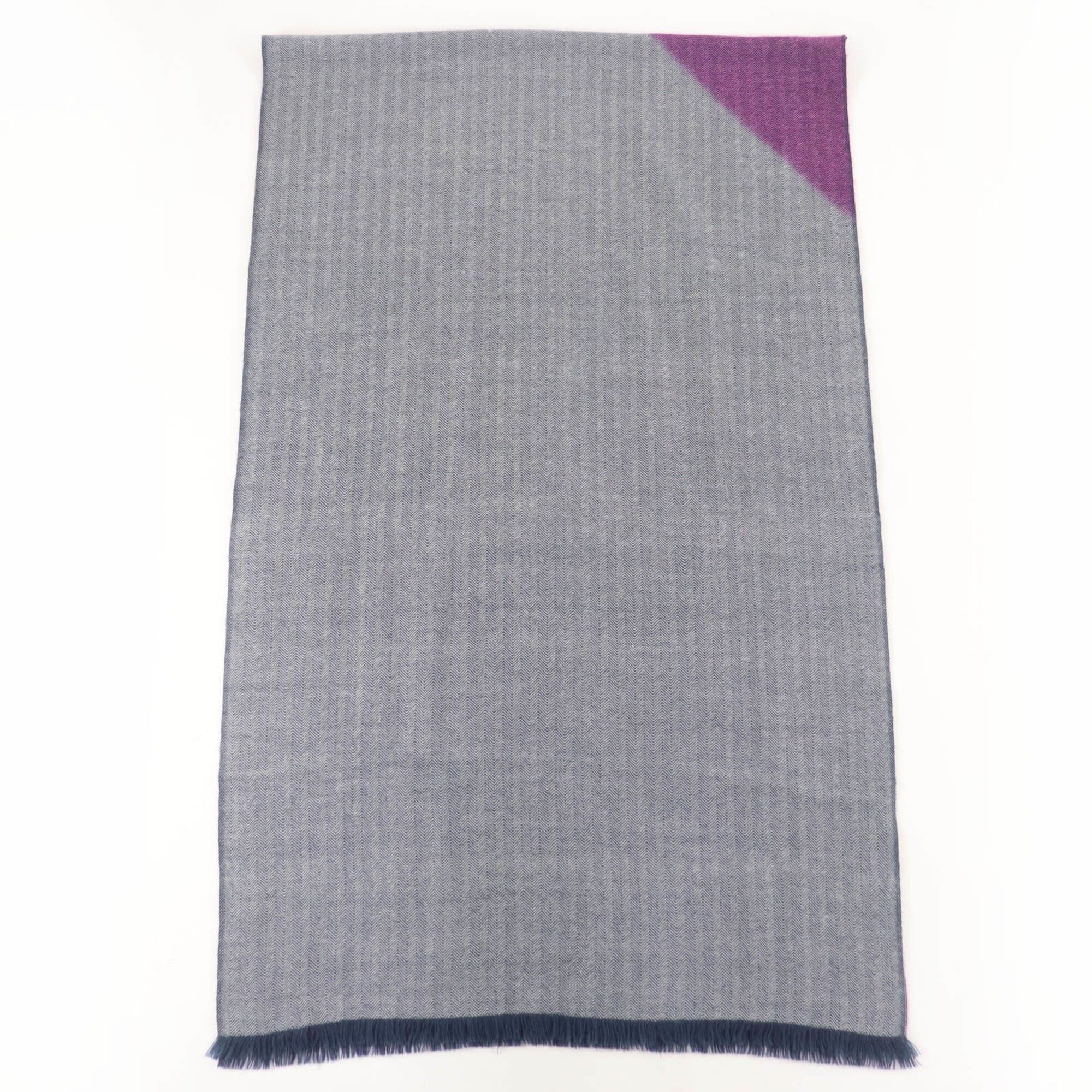 Hermes HERMES 100% Cashmere Shawl/Stole with H Logo Leather Patch and Fringe - Large Size, Purple/Navy Women's Size ONE SIZE - 3 Thumbnail