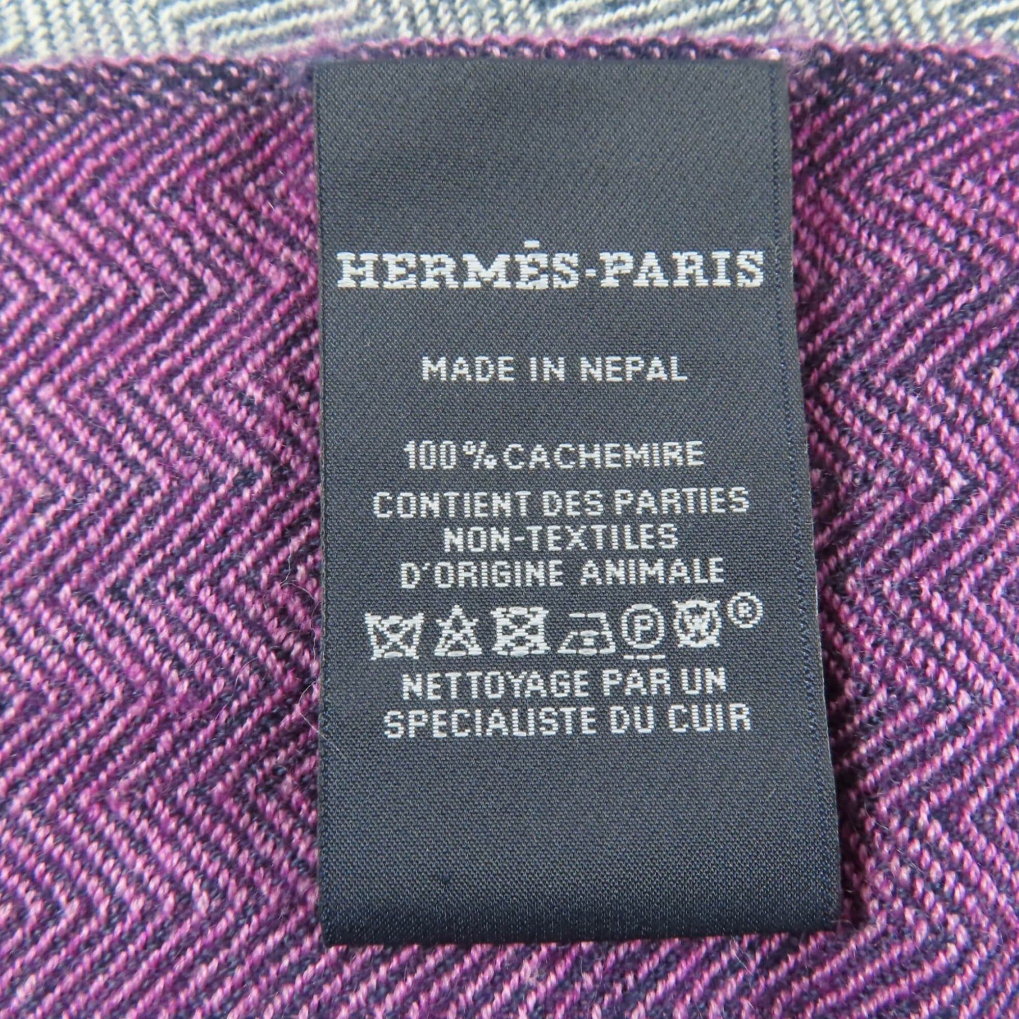Hermes HERMES 100% Cashmere Shawl/Stole with H Logo Leather Patch and Fringe - Large Size, Purple/Navy Women's Size ONE SIZE - 9 Thumbnail