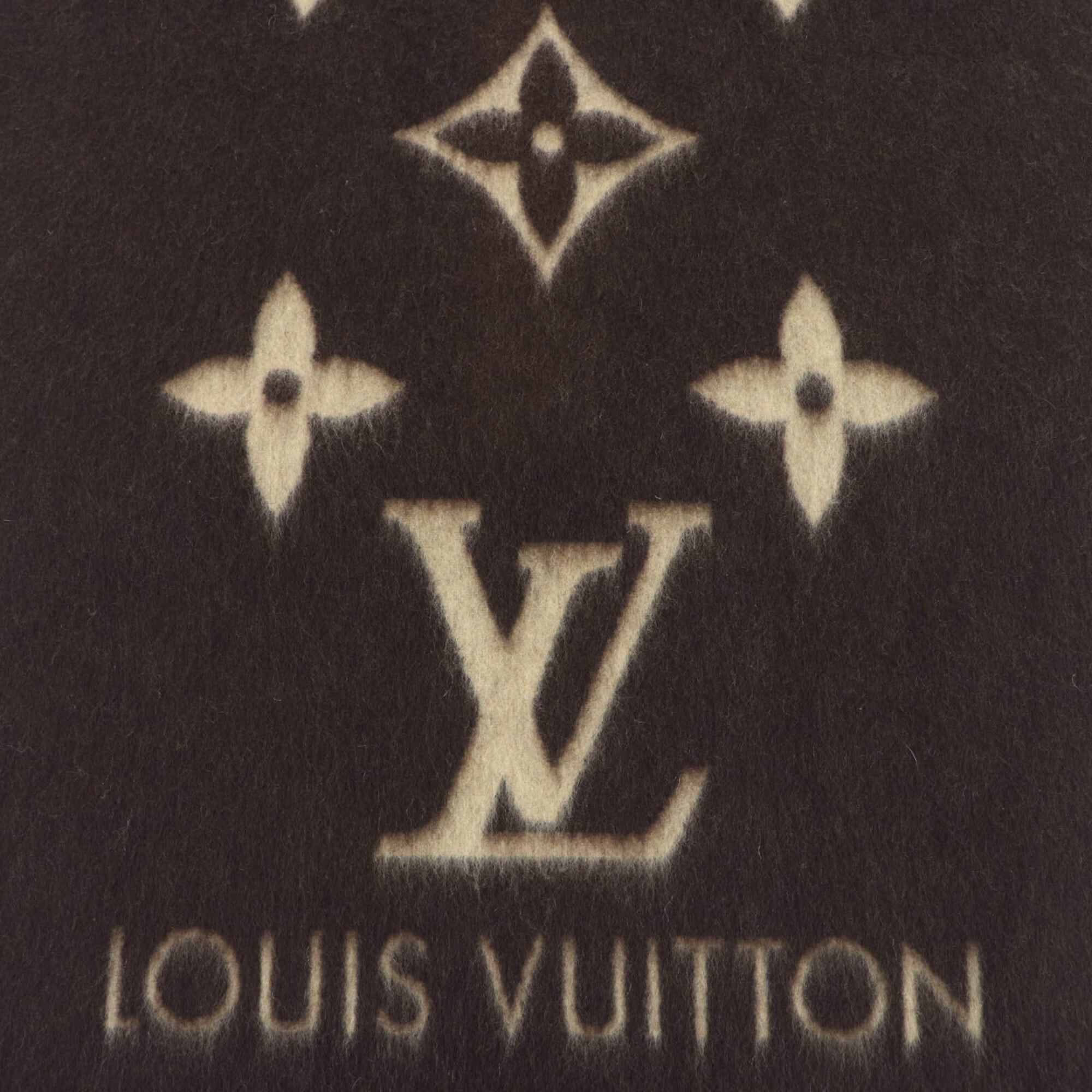 Louis Vuitton LOUIS VUITTON 401486 Echarpe Reykjavik 100% Cashmere Monogram Fringe Scarf Brown Authentic Women's Size ONE SIZE - 4 Thumbnail