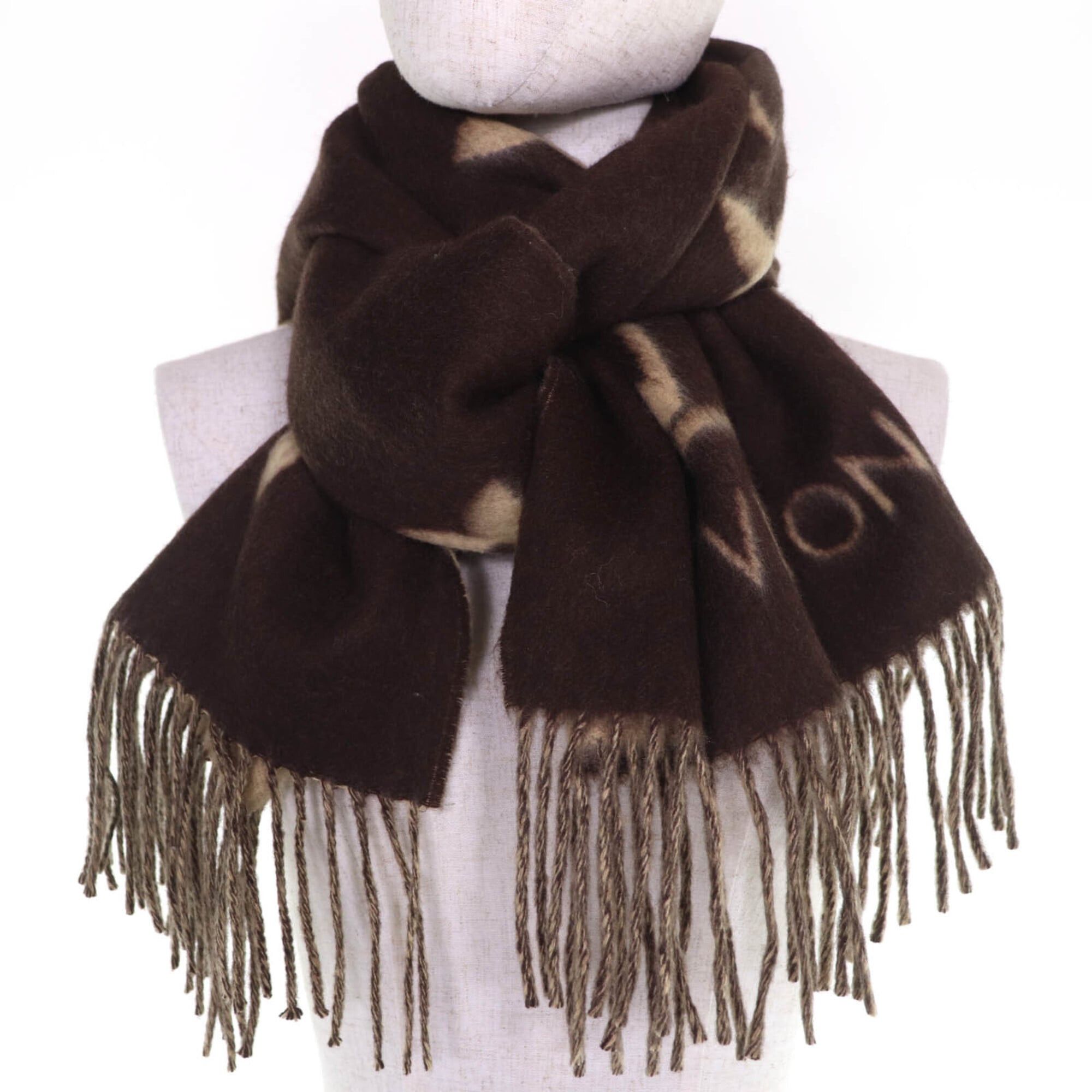 Louis Vuitton LOUIS VUITTON 401486 Echarpe Reykjavik 100% Cashmere Monogram Fringe Scarf Brown Authentic Women's Size ONE SIZE - 3 Thumbnail