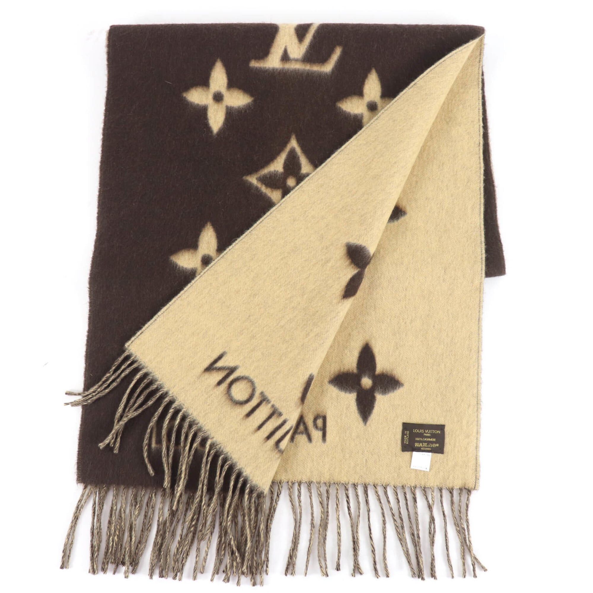 Louis Vuitton LOUIS VUITTON 401486 Echarpe Reykjavik 100% Cashmere Monogram Fringe Scarf Brown Authentic Women's Size ONE SIZE - 2 Thumbnail