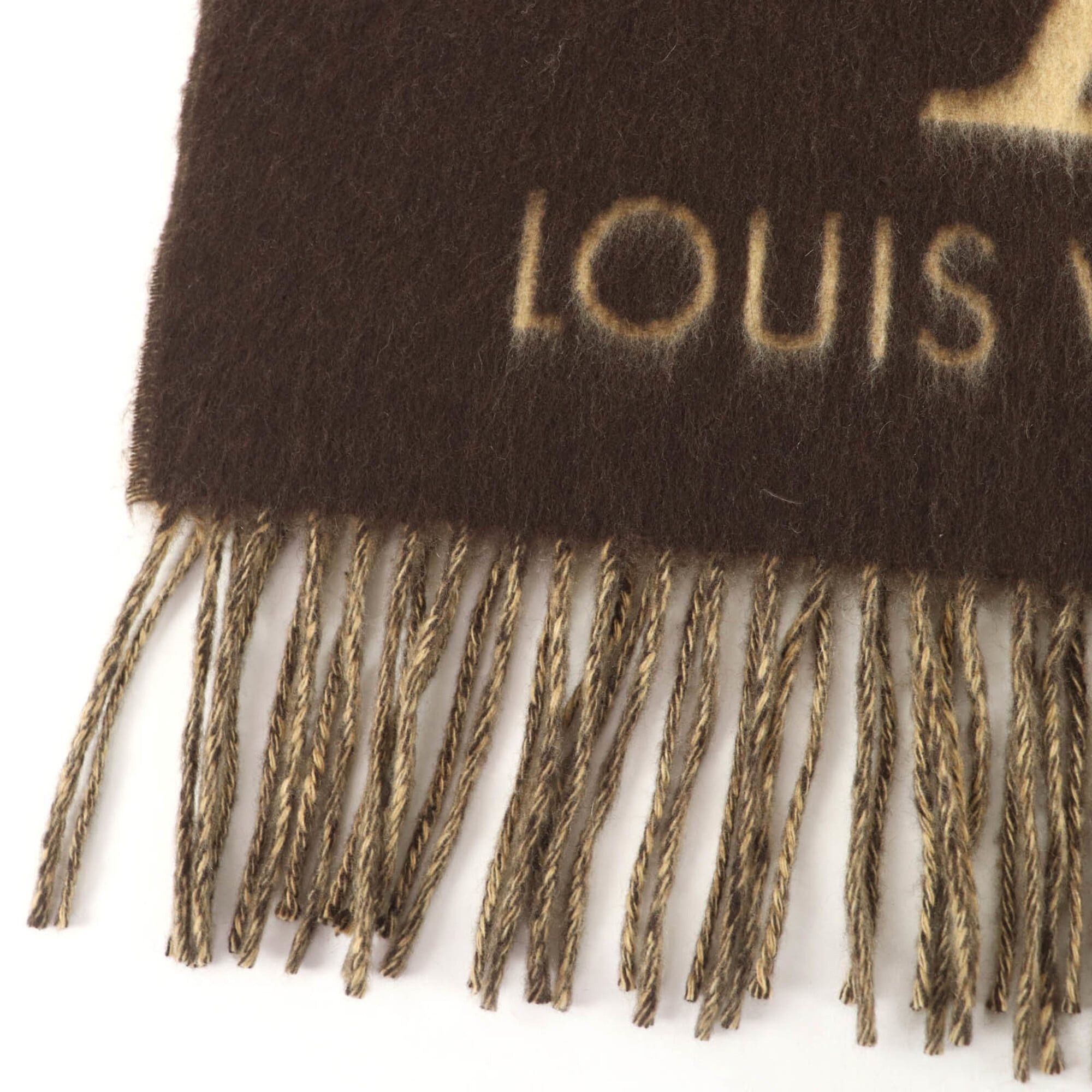 Louis Vuitton LOUIS VUITTON 401486 Echarpe Reykjavik 100% Cashmere Monogram Fringe Scarf Brown Authentic Women's Size ONE SIZE - 5 Thumbnail