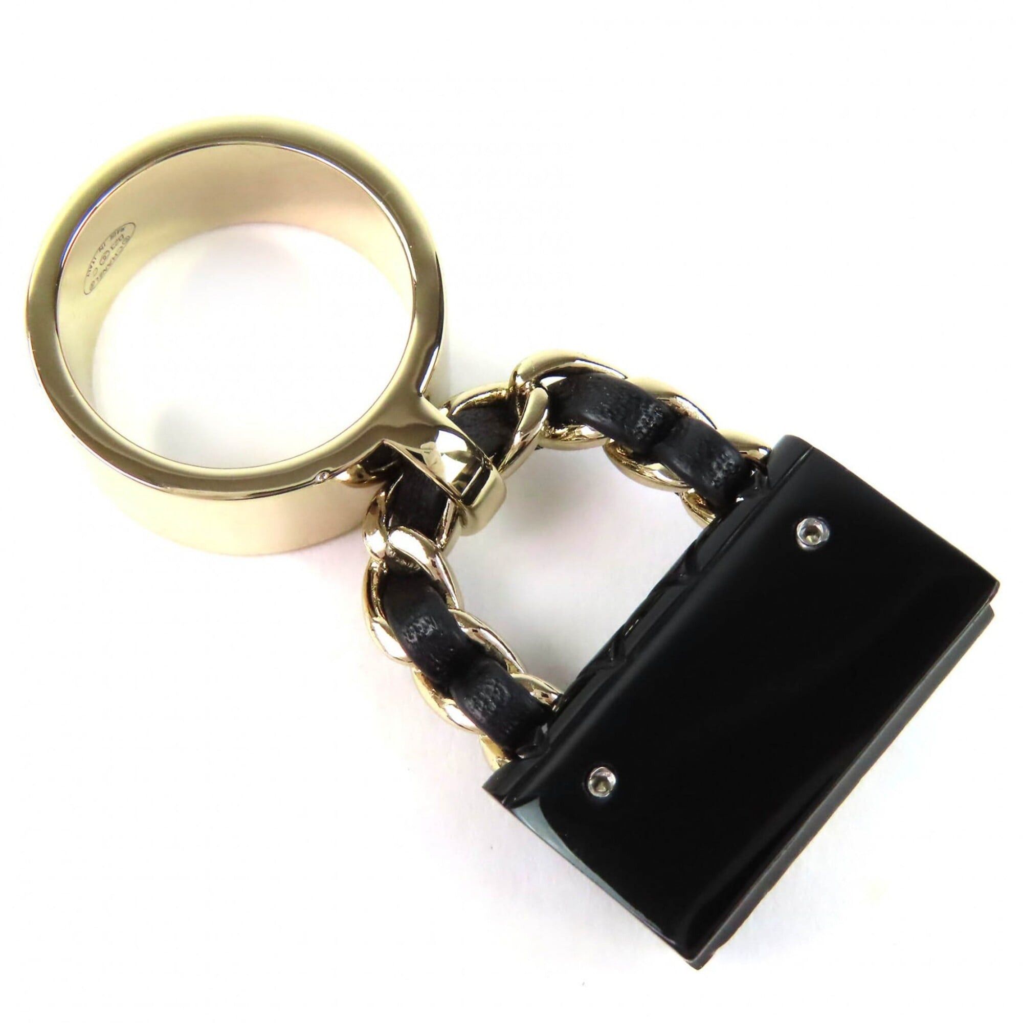 Chanel CHANEL ABA014 B23C Coco Mark Matelassé Bag Charm Ring, Gold and Black, Made in Italy, Women's. Size ONE SIZE - 5 Thumbnail