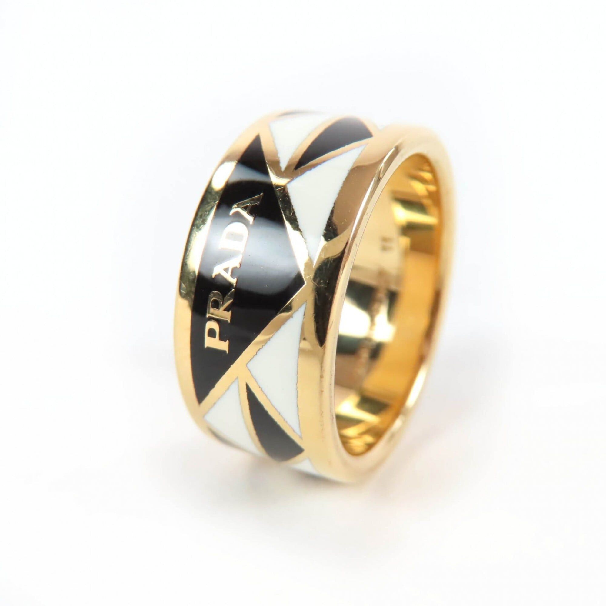 Prada PRADA 1A009 Triangle Logo Ring - Black, White, Gold Comes with Box and Dust Bag Made in Italy Women's Size ONE SIZE - 3 Thumbnail