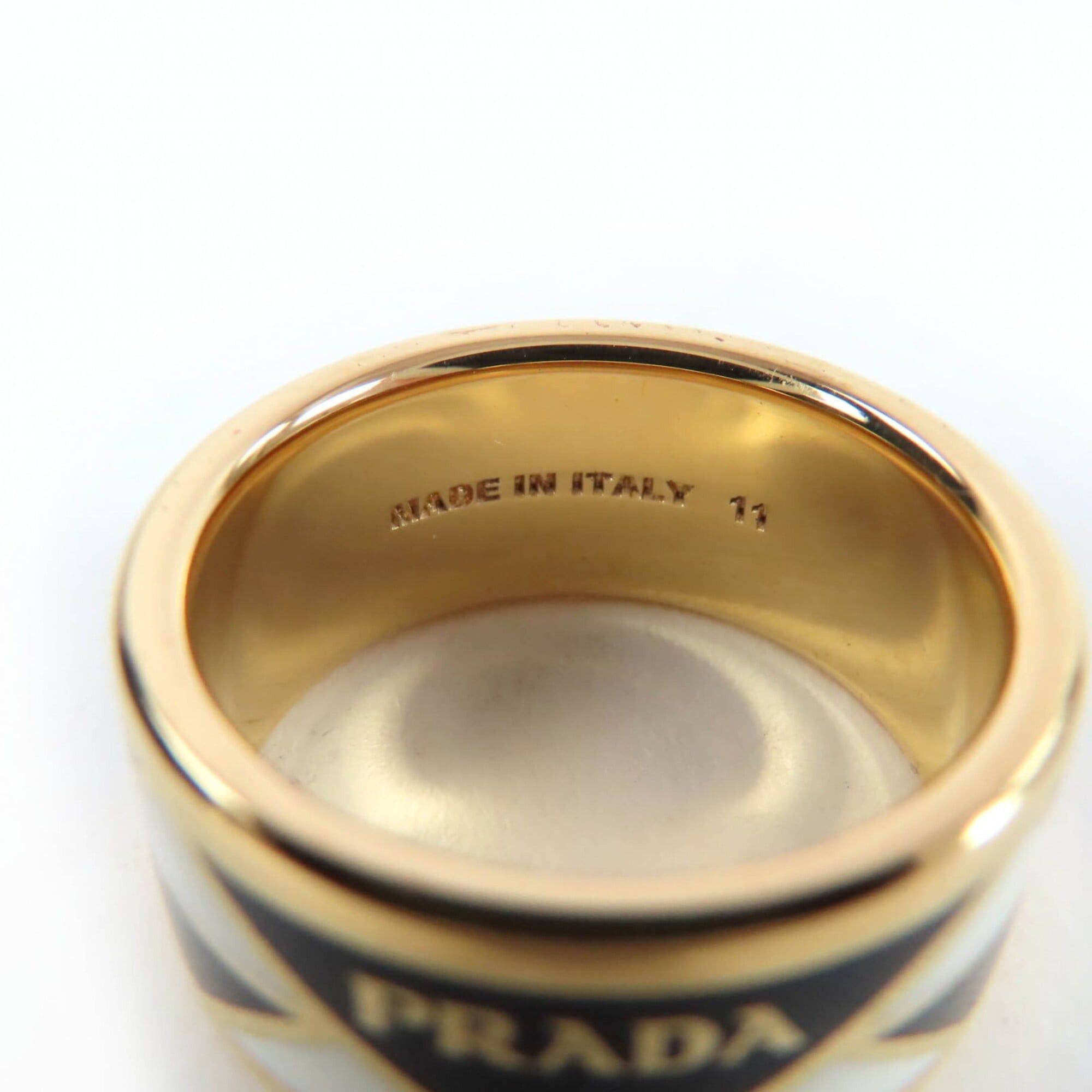 Prada PRADA 1A009 Triangle Logo Ring - Black, White, Gold Comes with Box and Dust Bag Made in Italy Women's Size ONE SIZE - 5 Thumbnail