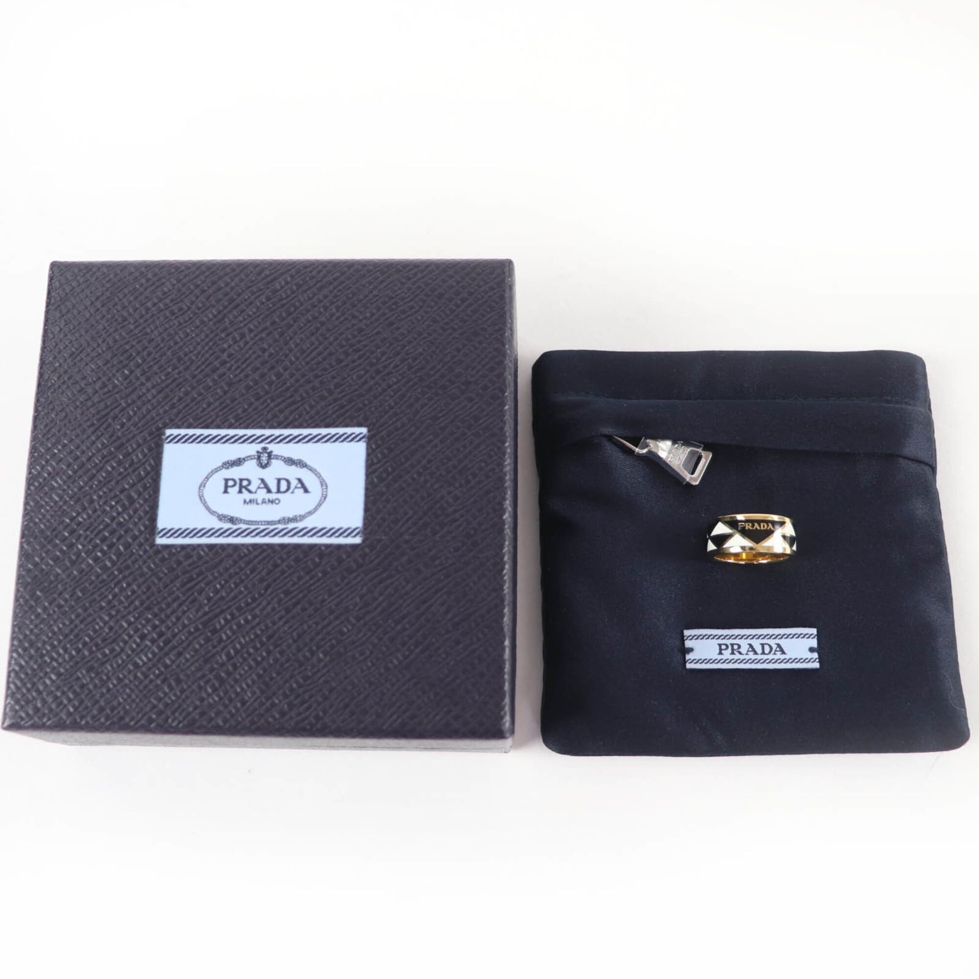 Prada PRADA 1A009 Triangle Logo Ring - Black, White, Gold Comes with Box and Dust Bag Made in Italy Women's Size ONE SIZE - 2 Thumbnail