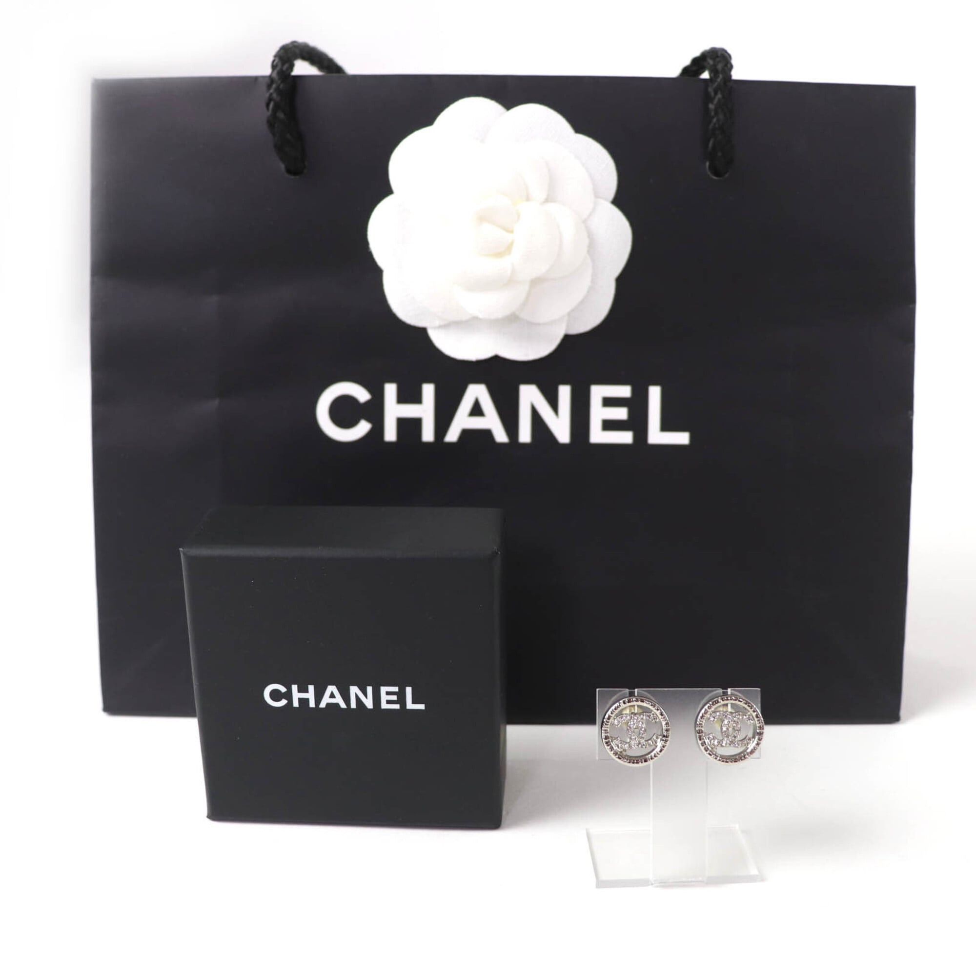 Chanel CHANEL AB9068 A22A Metal Coco Mark Rhinestone Circle Earrings, Silver, with Box, Made in France, Women's Size ONE SIZE - 2 Thumbnail