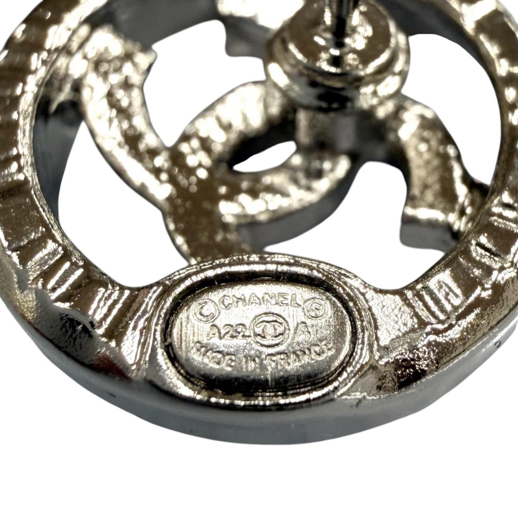 Chanel CHANEL AB9068 A22A Metal Coco Mark Rhinestone Circle Earrings, Silver, with Box, Made in France, Women's Size ONE SIZE - 8 Thumbnail