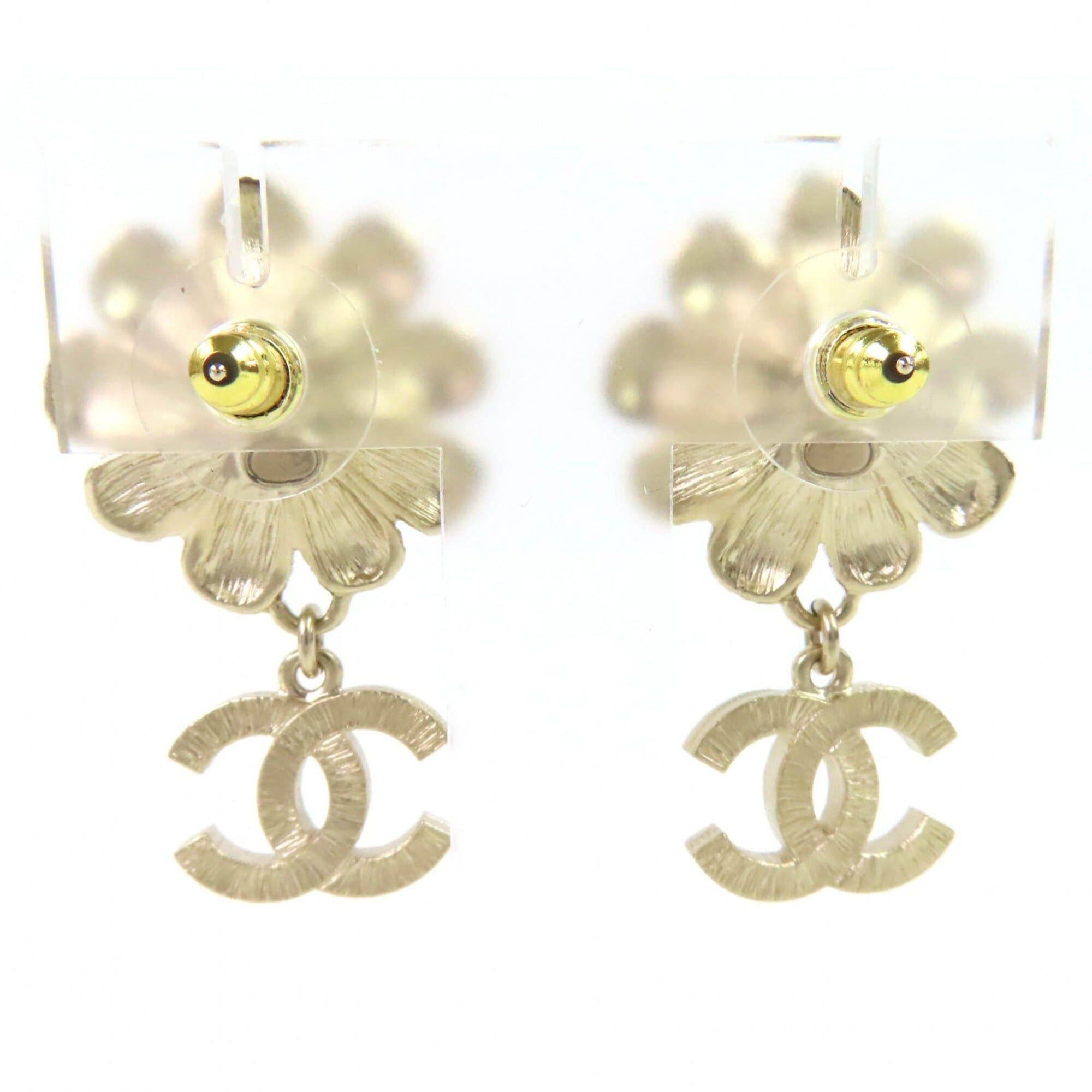 Chanel CHANEL A22K GP Coco Mark Flower Rhinestone Faux Pearl Swing Earrings (Pair) Gold Black Made in France Women's Stylish and Cute Recommended ◎ Size ONE SIZE - 3 Thumbnail