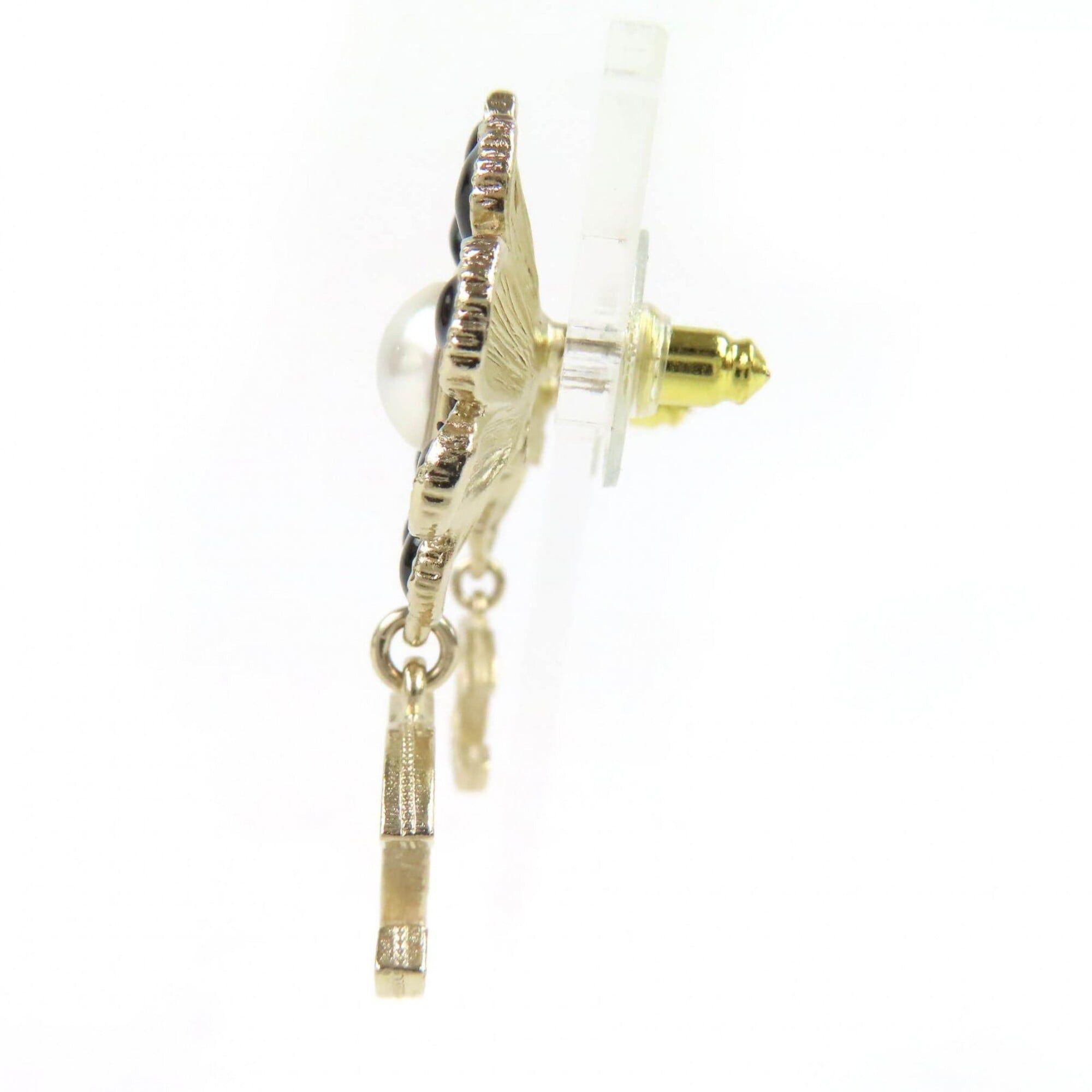 Chanel CHANEL A22K GP Coco Mark Flower Rhinestone Faux Pearl Swing Earrings (Pair) Gold Black Made in France Women's Stylish and Cute Recommended ◎ Size ONE SIZE - 2 Thumbnail