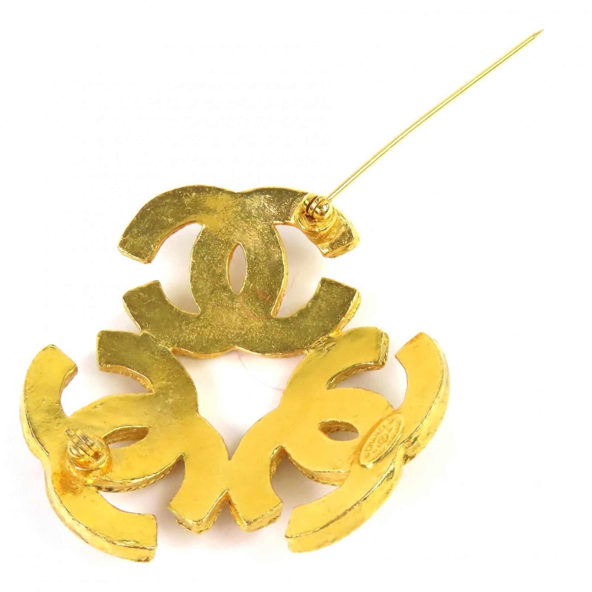 Chanel CHANEL Vintage 1994 (94A) Triple Coco Mark Brooch, Large Size, Gold, with Box, Made in France, Women's, Highly Recommended ◎ Size ONE SIZE - 5 Thumbnail