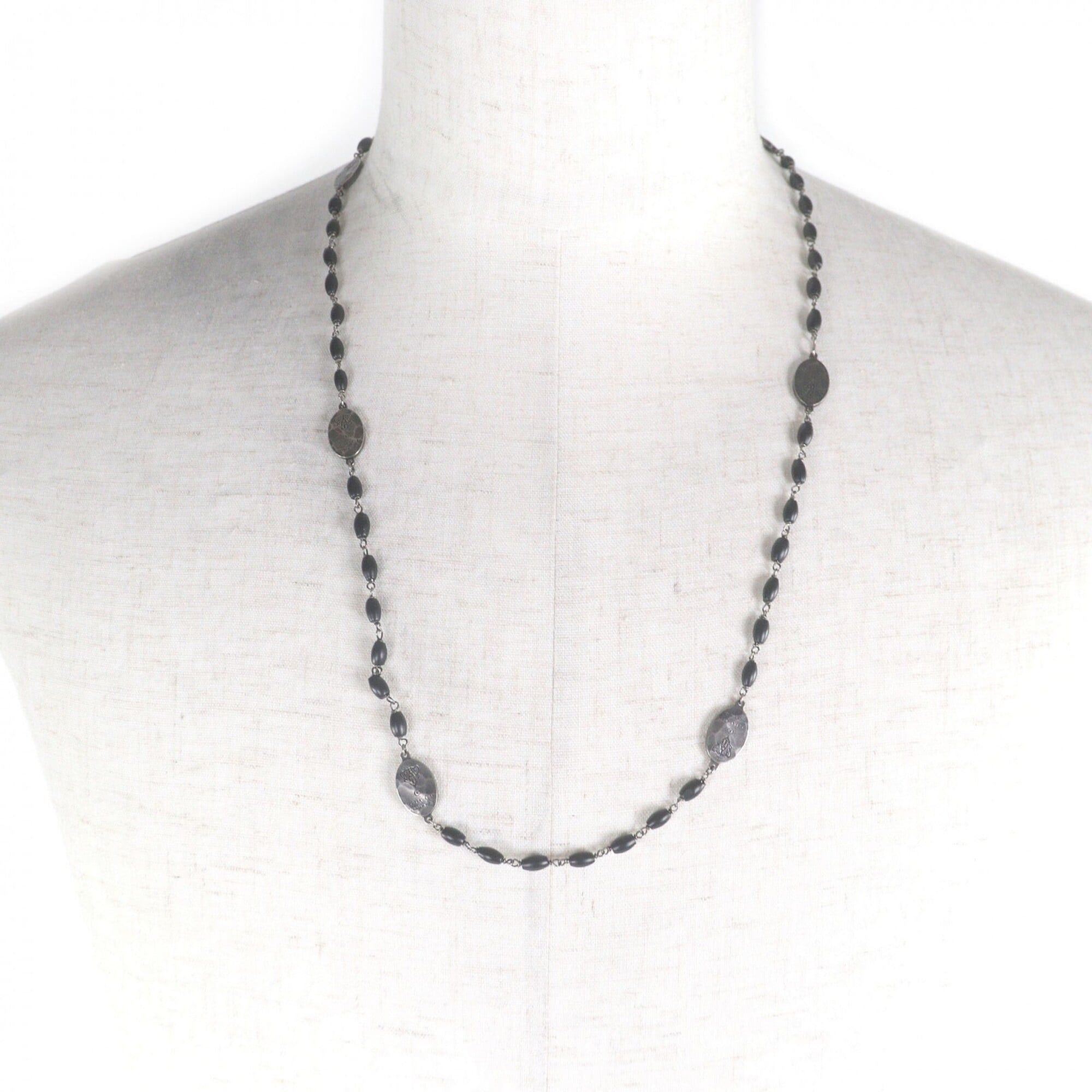 Gucci GUCCI AG925 Crest Plate Long Necklace, Silver & Black, Made in Italy, Total Weight 35g, Recommended for Men Size ONE SIZE - 2 Thumbnail