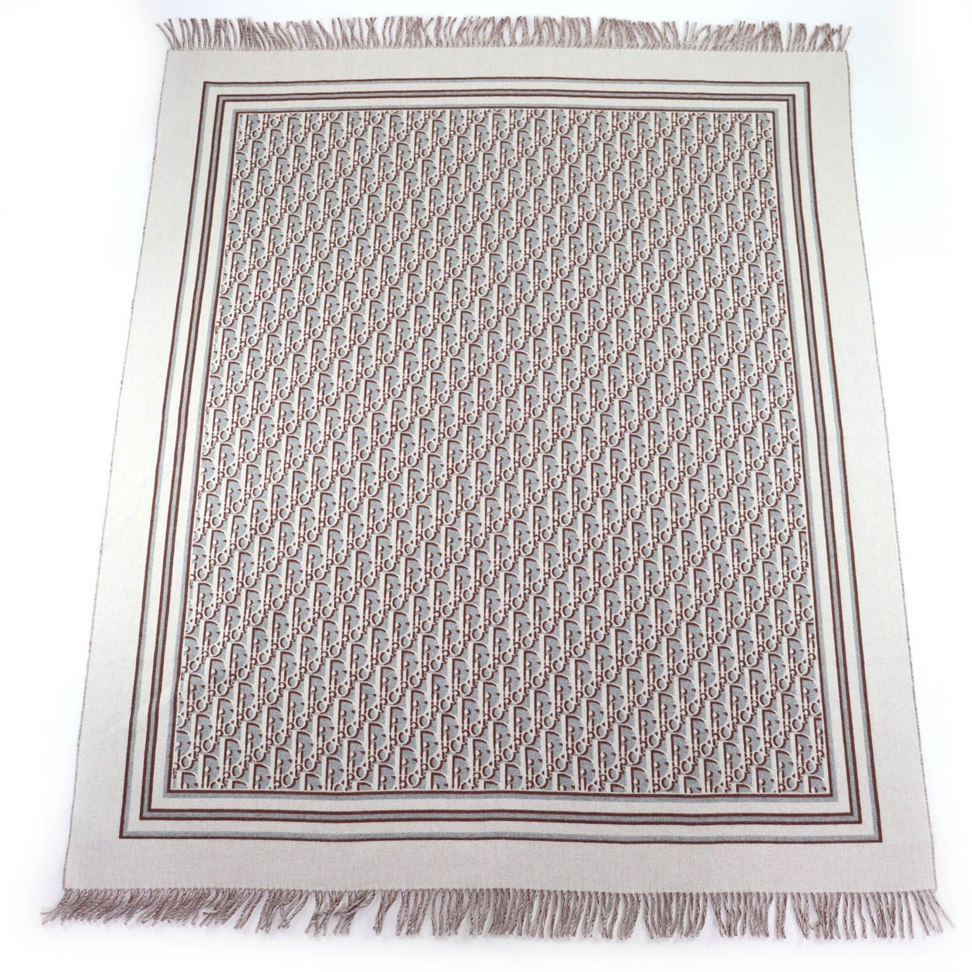 Dior Christian Dior DIOR Homme 34Z0002A0900 Wool Cashmere Oblique Fringe Large Blanket/Throw, Gray, Beige, Brown, 181 x 145cm, Made in Italy, Recommended for Men and Women ◎ Size ONE SIZE - 2 Thumbnail