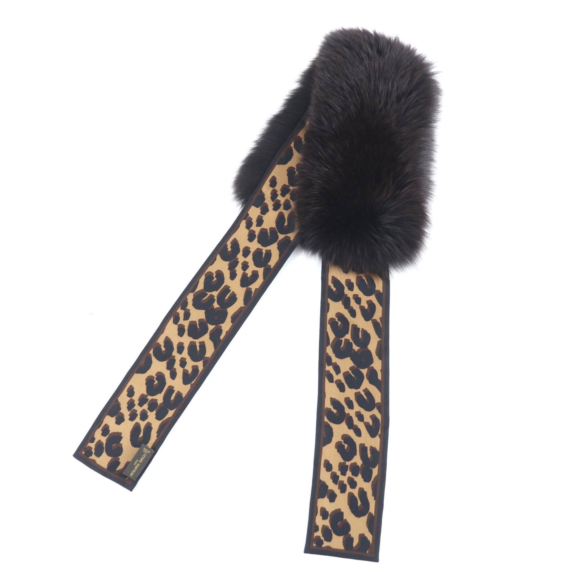 Louis Vuitton LOUIS VUITTON 403474 100% Silk Band Fleur Leopard Fox Fur Tippet Scarf Brown Made in Italy Women's Size ONE SIZE - 3 Thumbnail