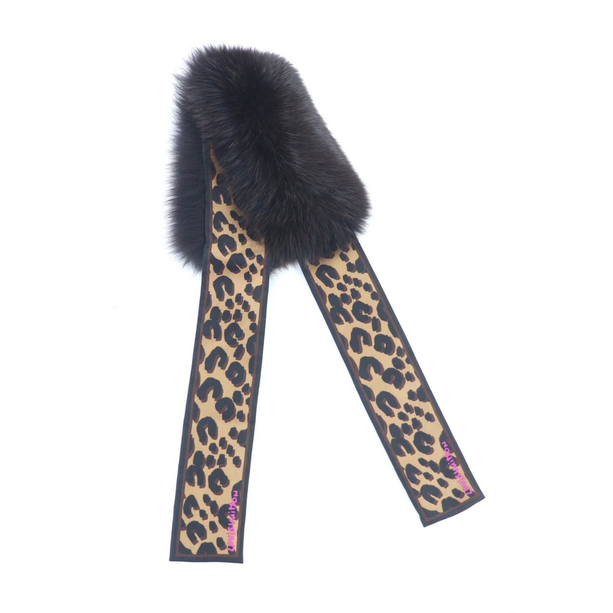 Louis Vuitton LOUIS VUITTON 403474 100% Silk Band Fleur Leopard Fox Fur Tippet Scarf Brown Made in Italy Women's Size ONE SIZE - 2 Thumbnail